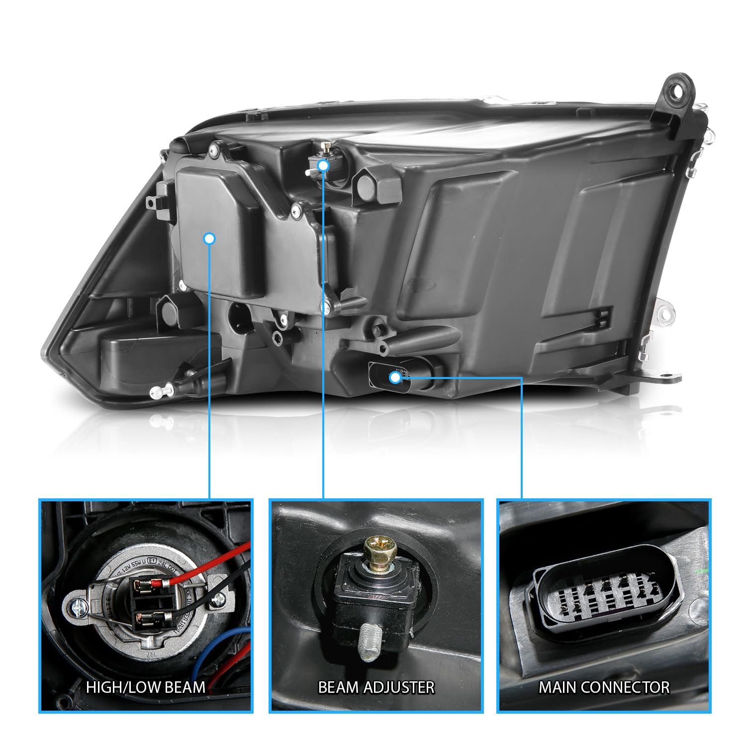 Amerilite For 2009-2018 Dodge Ram 1500 2500 3500 [Both Model] Upgraded Projector Switchback Led Tube Black Headlights Assembly P