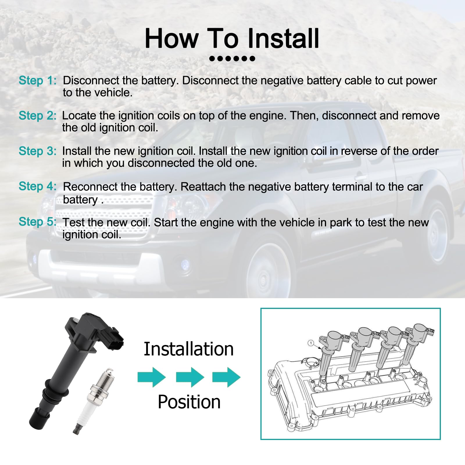 AULINK UF270 Set of 6 Ignition Coil Pack with Spartk Plug 3.7L 3.9L 4.7L For Jeep Commander Grand Cherokee Liberty,for Dodge Ram