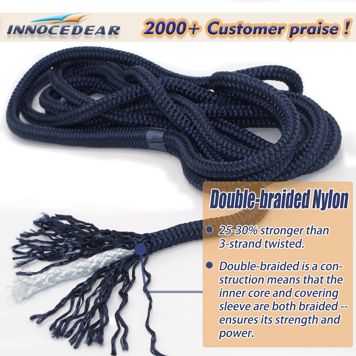 Innocedear 4 Pack 12A X 15A Dock Linesmarine-Grade Double-Braided Nylon Dock Line With 12A Eyelethi-Performance Boat Rope Moorin