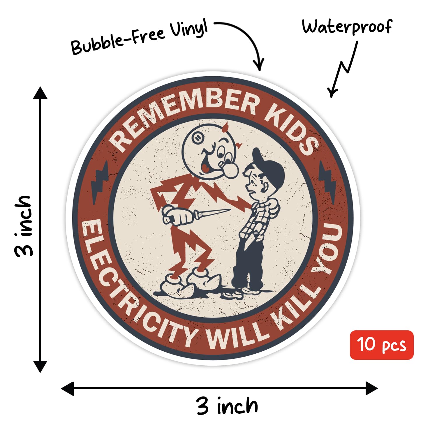 GRITKULTURE Remember Kids Electricity Will Kill You Decal Stickers 10 Pack 2.95 Inch Safety Warning for Hard Hat, Blue Collar, C