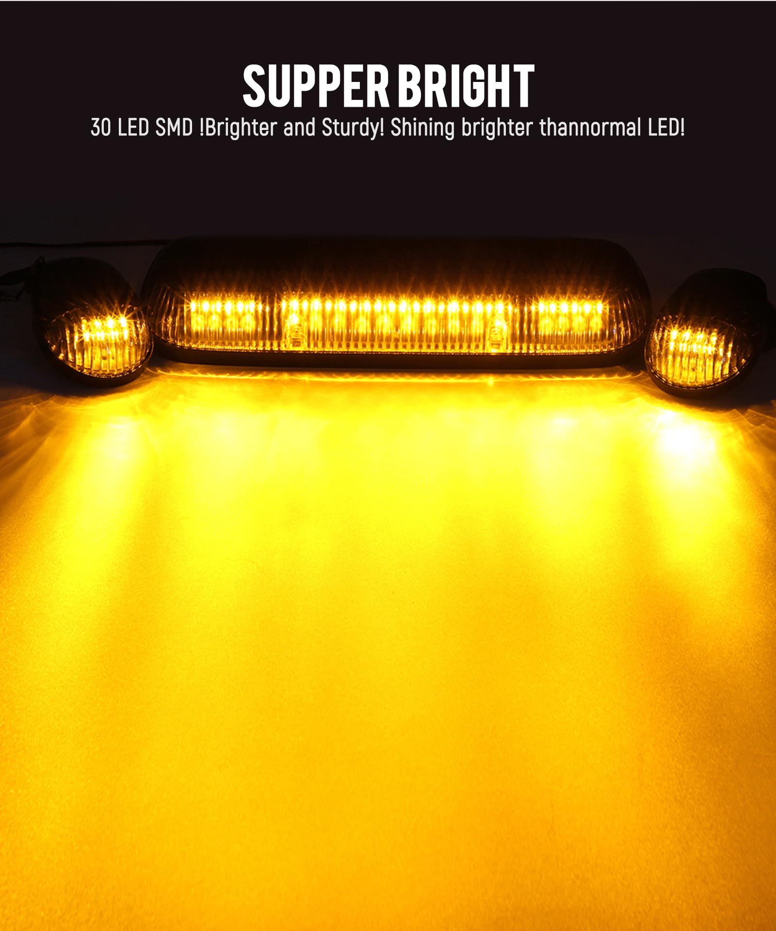 Partsam 3Pcs Amber Led Cab Roof Marker Light Top Running Lights W/Wiring Compatible With Silverado/Sierra 1500 1500Hd 2500 2500H