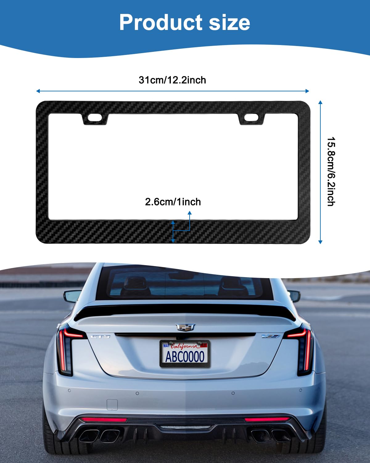 FBJTDQ Carbon Fiber License Plate Frames - Black Plastic Car Tag Holder Cover Printed Carbon Pattern with Screws Caps Handlebar