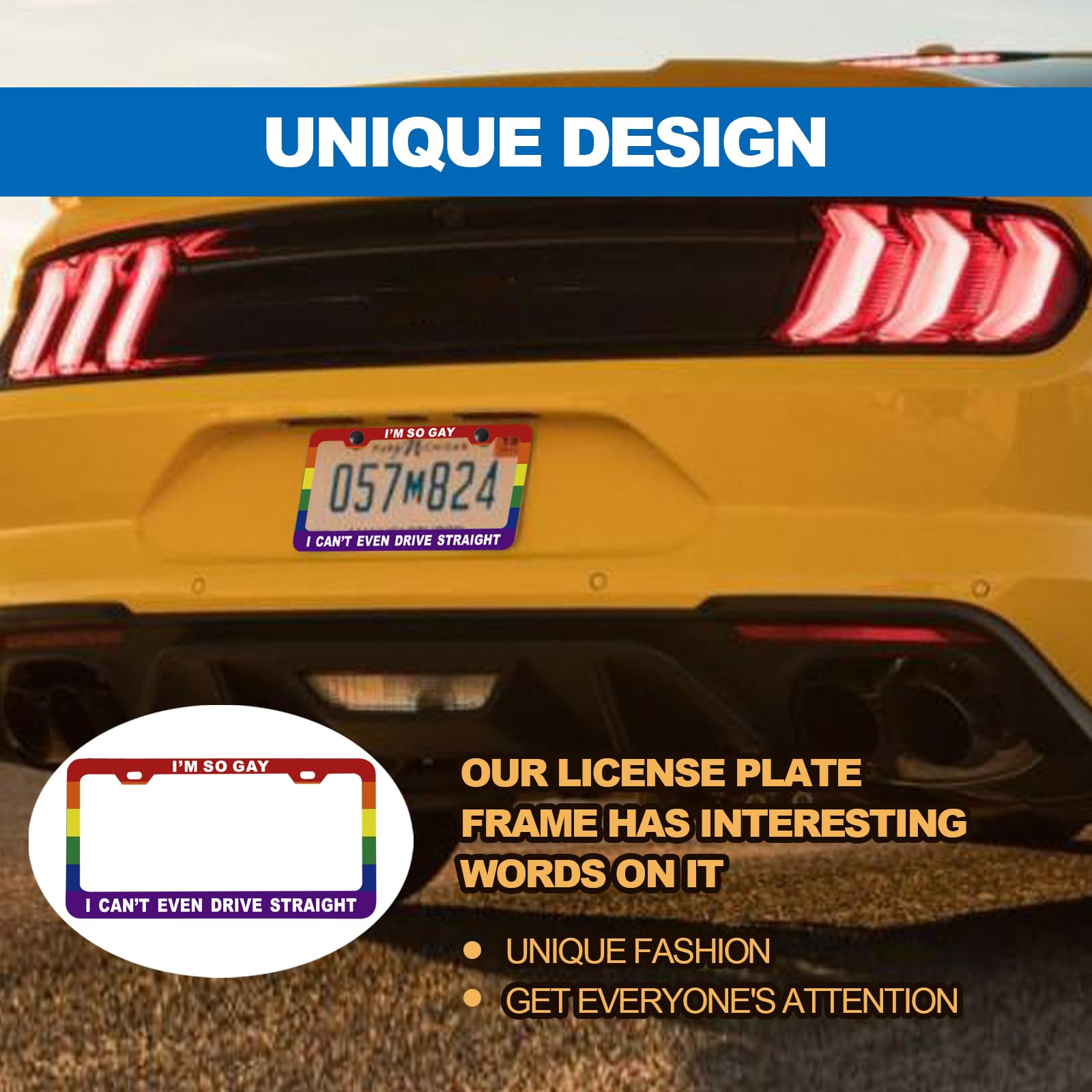 Funny License Plate Frame Metal Aluminum Humor Text Gay Pride Rainbow Flag - I'm So Gay,I Can't Even Drive Straight,Funny Car Co