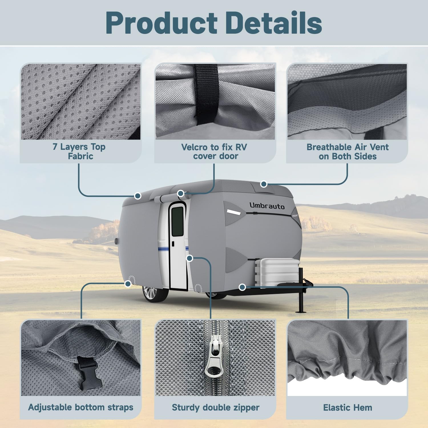 Umbrauto Fiberglass Travel Trailer Cover Fits 11'-13' Trailers, 2023 Upgraded 7 Layers Top Camper Rv Cover With Windproof Strap,