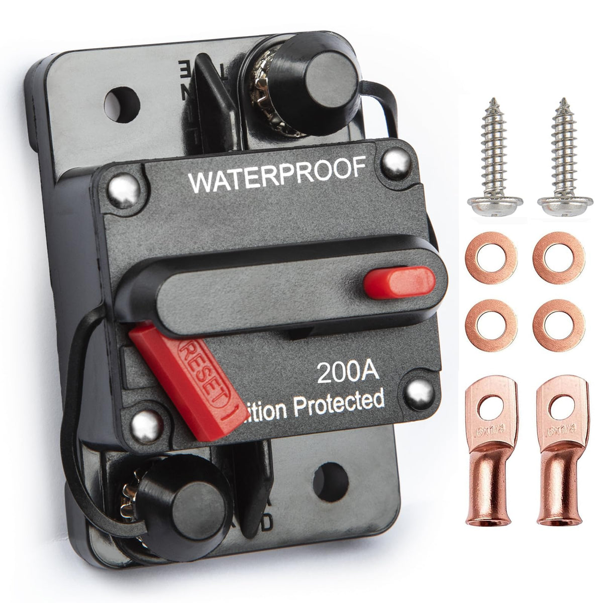 Tiwerlfe 200Amp Circuit Breaker With Manual Reset, Waterproof Inline Fuse For Boat Trolling Motor Marine Atv Trailer Vehicles St