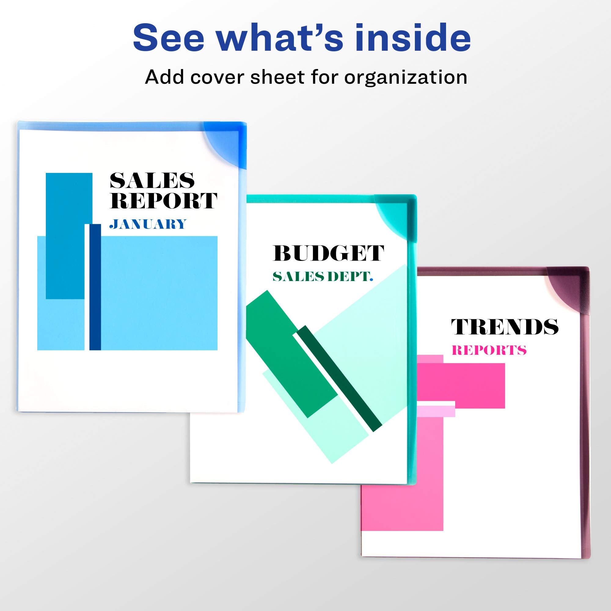 Corner Lock Document Sleeves, Letter, Polypropylene, Assorted, 6/Pack