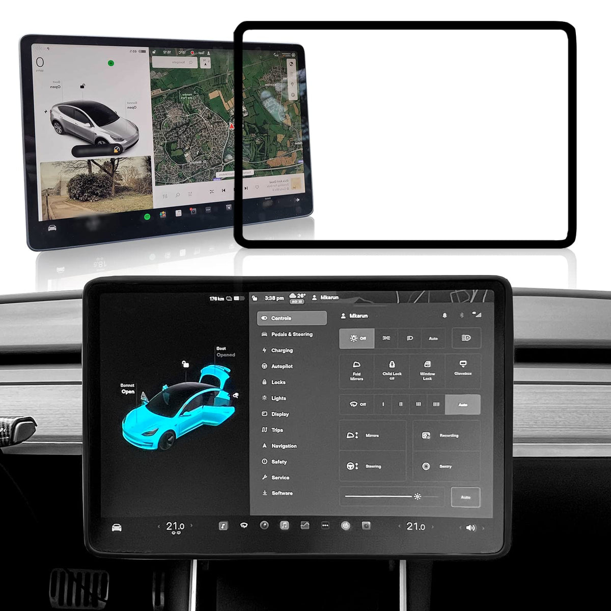 ONKENTET Screen Protector Frame Compatible with Tesla Model 3 Model Y 2024 2023 2022 2021 2020 2019 Screen Edge Protector Cover 