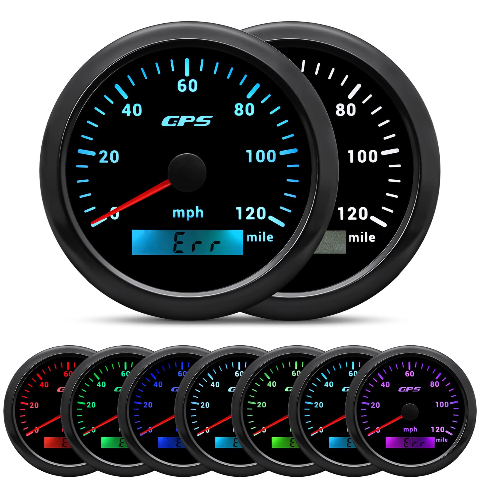 Artilaura Gps Speedometer 85Mm 3-3/8'' 7 Color 120Mph Gauge With Gps Antenna Odometer Waterproof For Auto Car Truck Boat Marine 