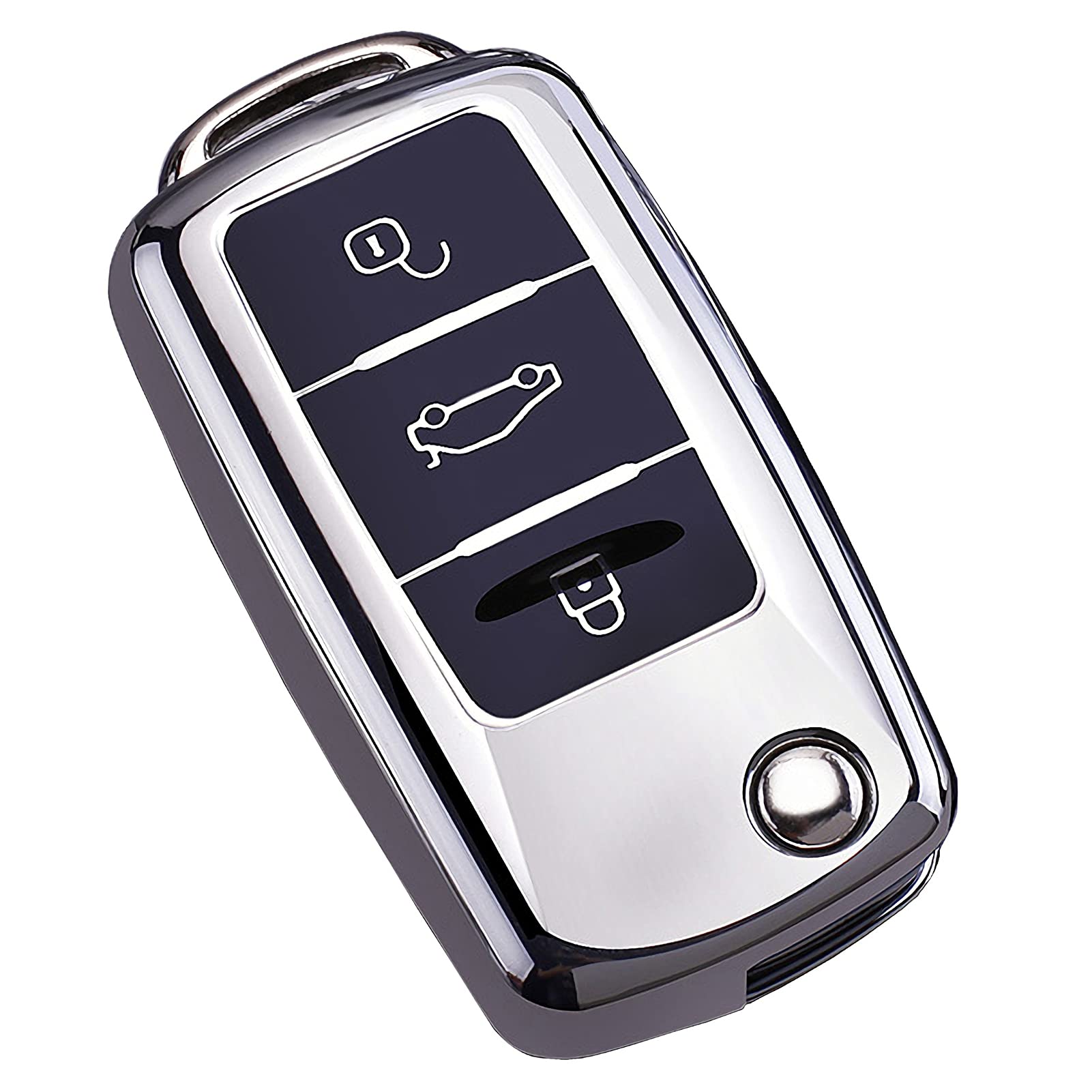 Cacacar For Vw Volkswagen Key Fob Cover, Premium Soft Tpu Full Protection Key Fob Case For Vw Jetta Golf Polo Mk6 Passat Tiguan Beetle Key Cover (Silver)