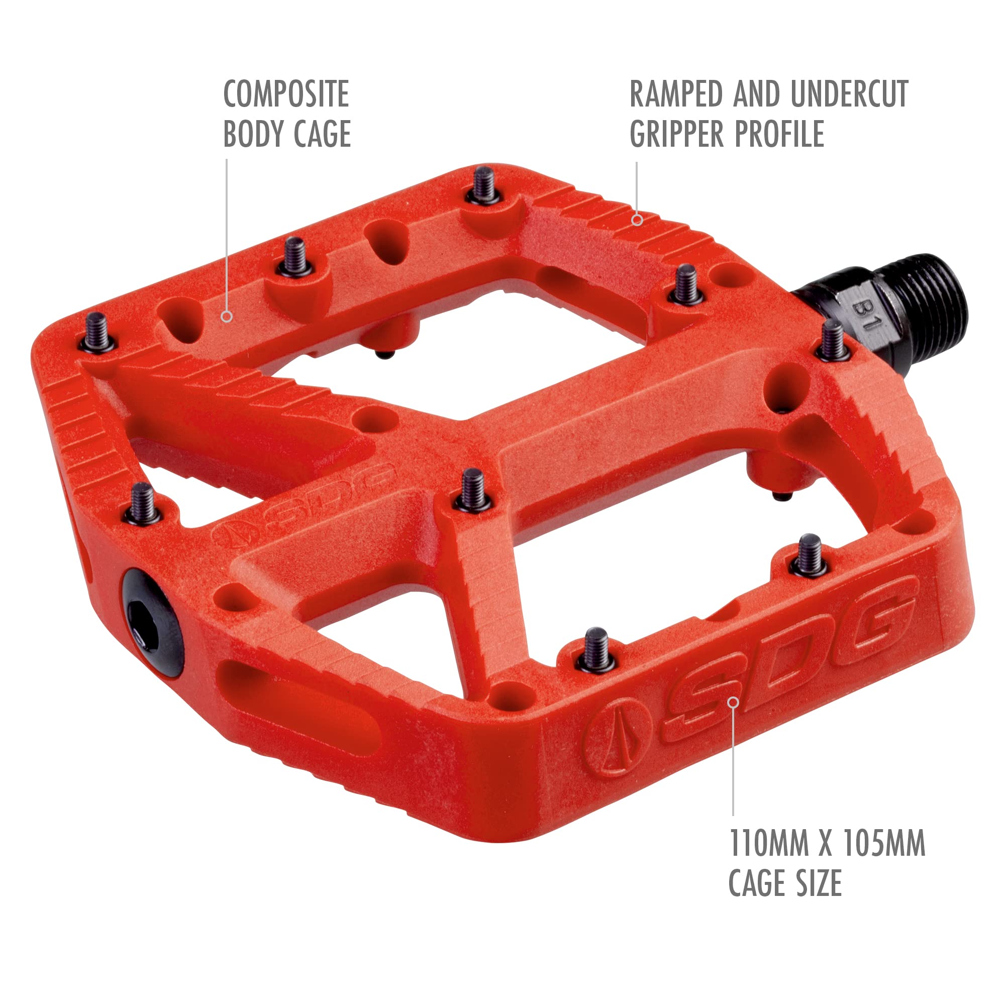 Sdg Components, Comp, Platform Pedals, Body: Composite, Spindle: Cr-Mo, 9/16'', Red, Pair