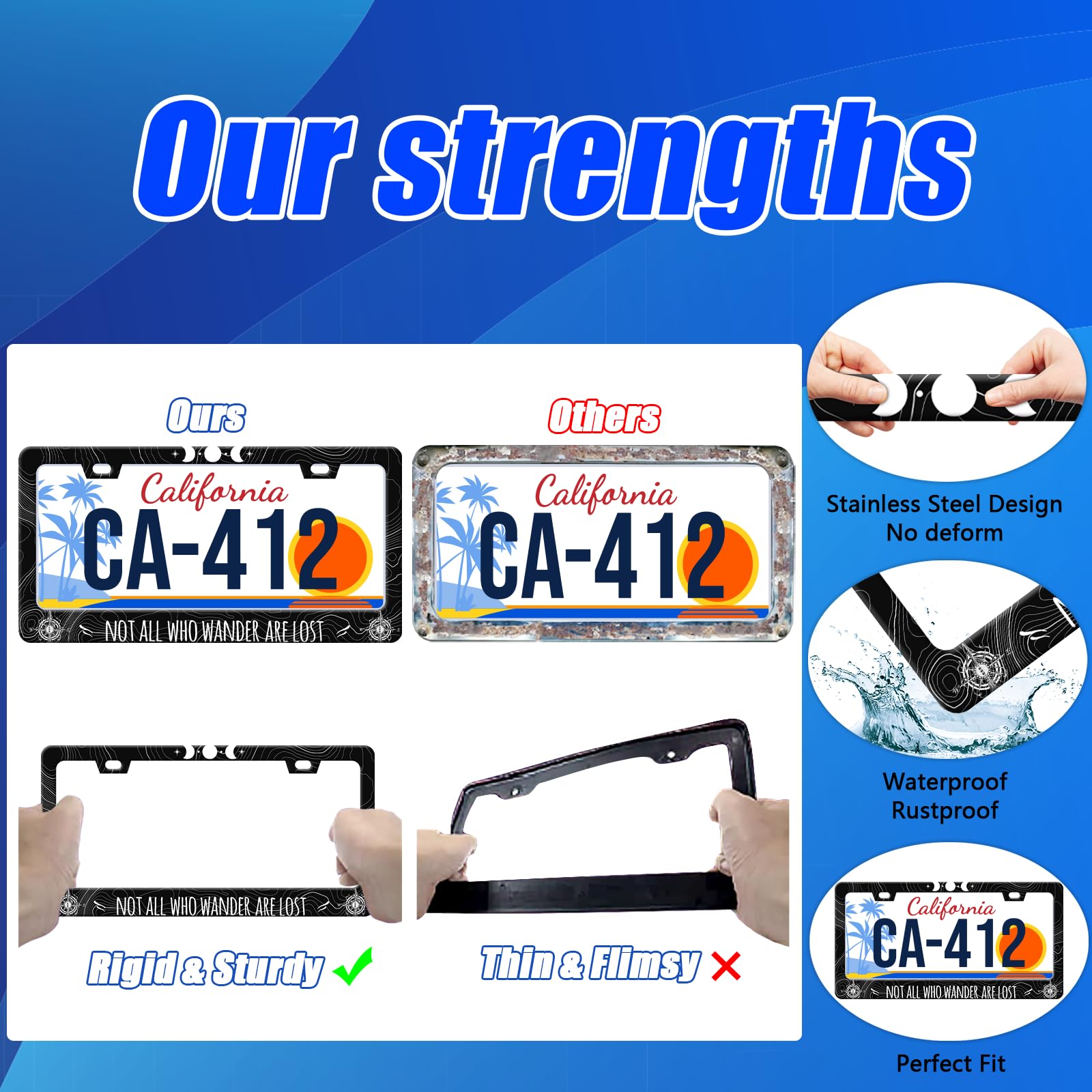 Not All Who Wander are Lost License Plate Frames Moon Phase License Plate Holder for Travel Lover Car Decor Parts Stainless Stee