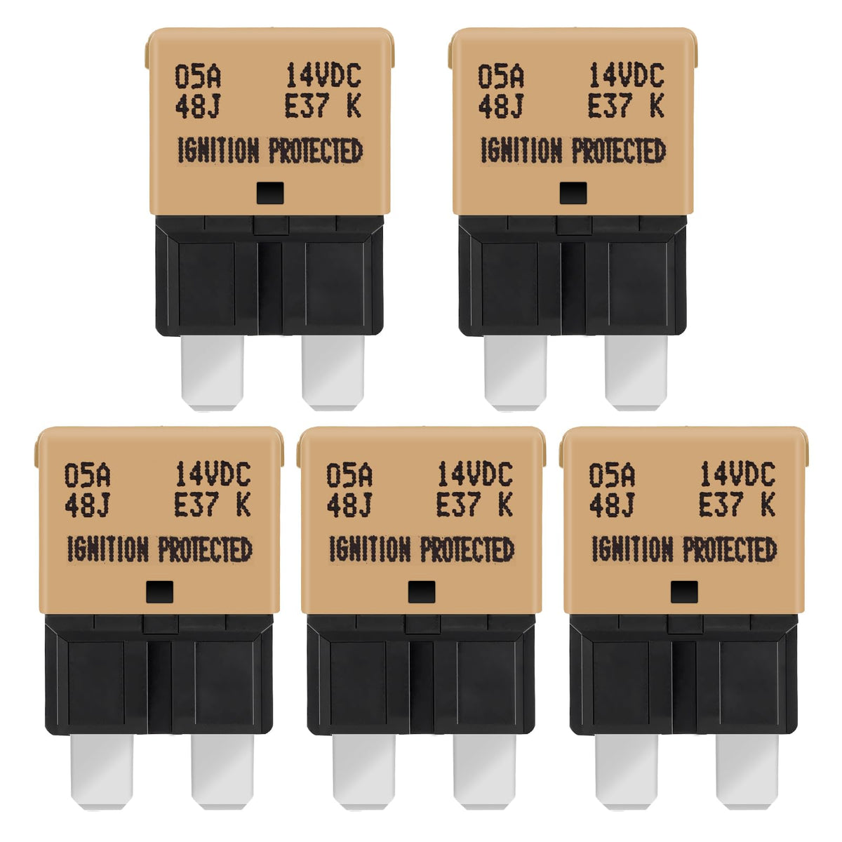 Gloso Circuit Breakers E37 Auto (T1) Reset Low Profile Atc/Ato - (5A - 5 Pack)