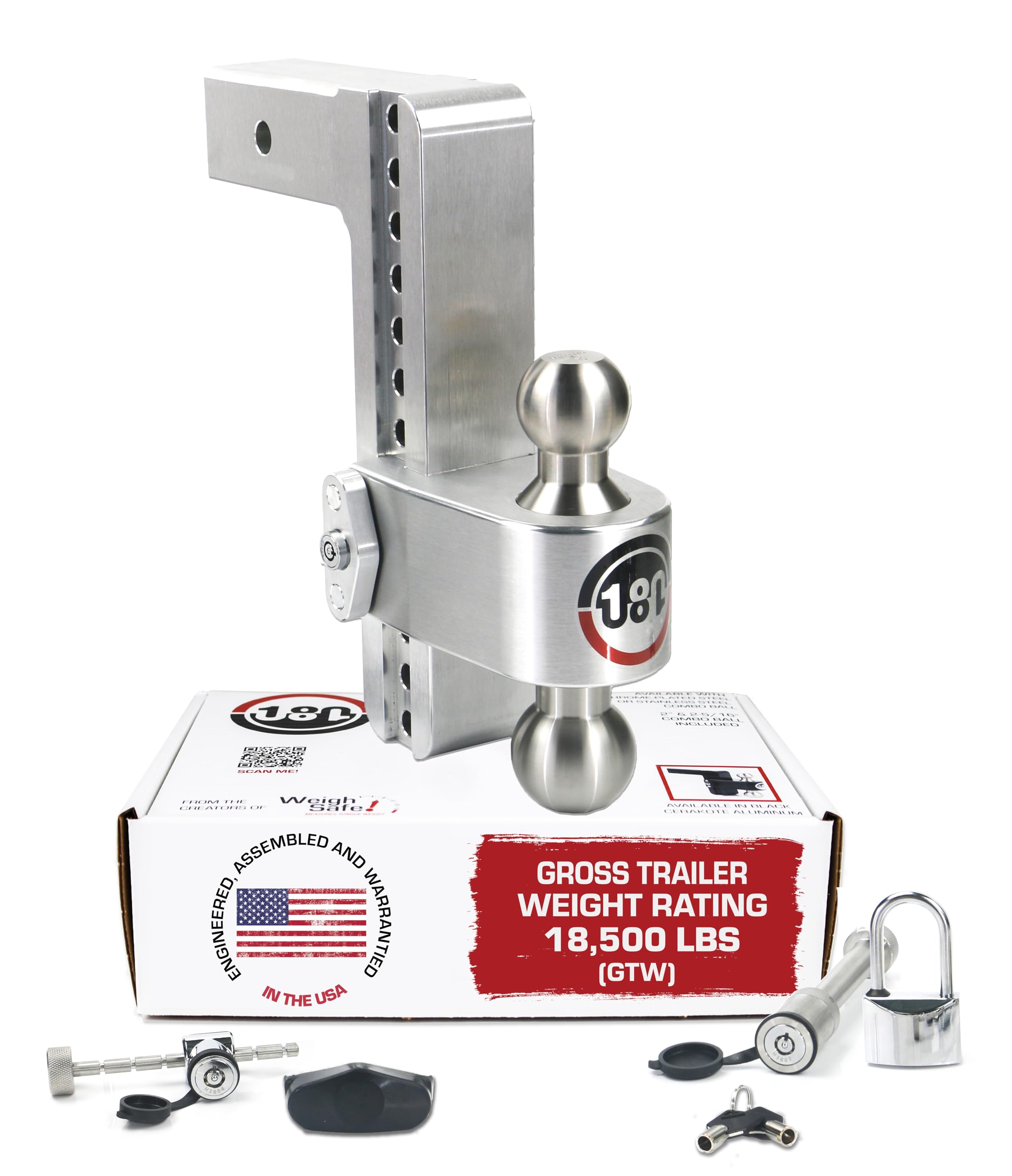 Weigh Safe Adjustable Trailer Hitch Ball Mount, 10'' Adjustable Drop Hitch For 2.5'' Receiver W/ 4 Pc Keyed Alike Lock Set, Heav