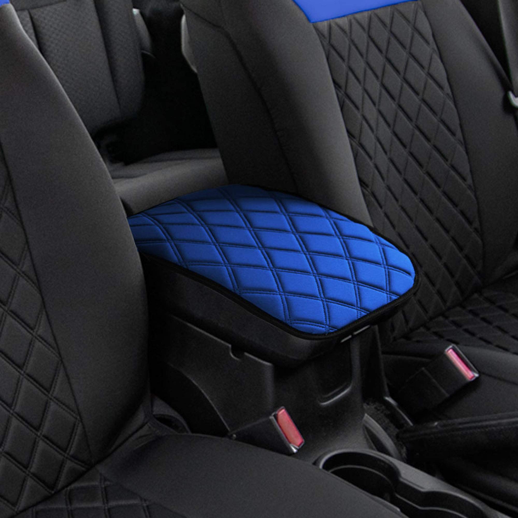 FH Group FH1053BLUEDM Diamond Pattern Neosupreme Center Console Pad Water-Resistant Blue Seat Box Cover Protector fits Most Cars