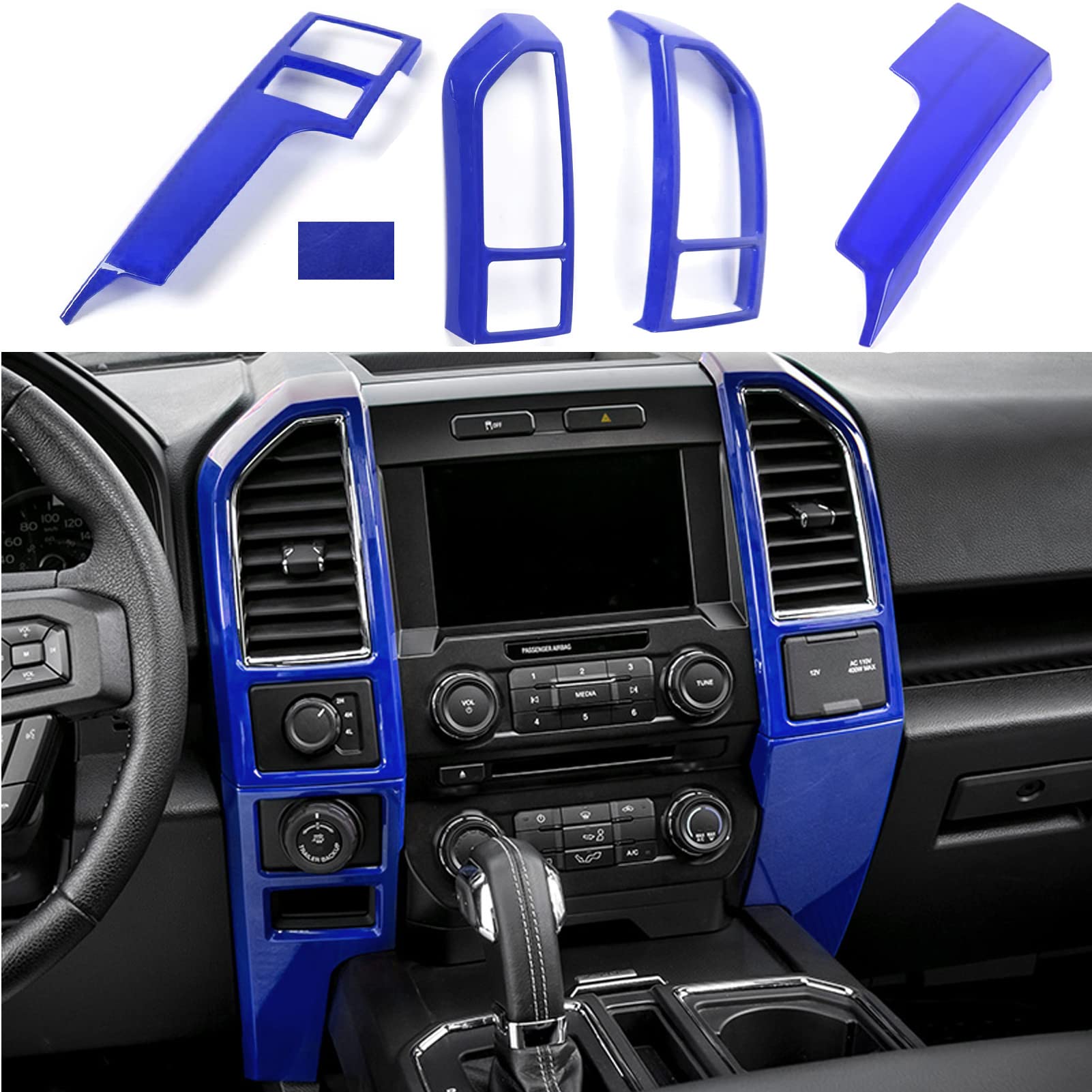Keptrim For F150 Blue Central Console Air Conditioner Panel Trim For 2015 2016 2017 2018 2019 2020 Ford F150, 5Pcs