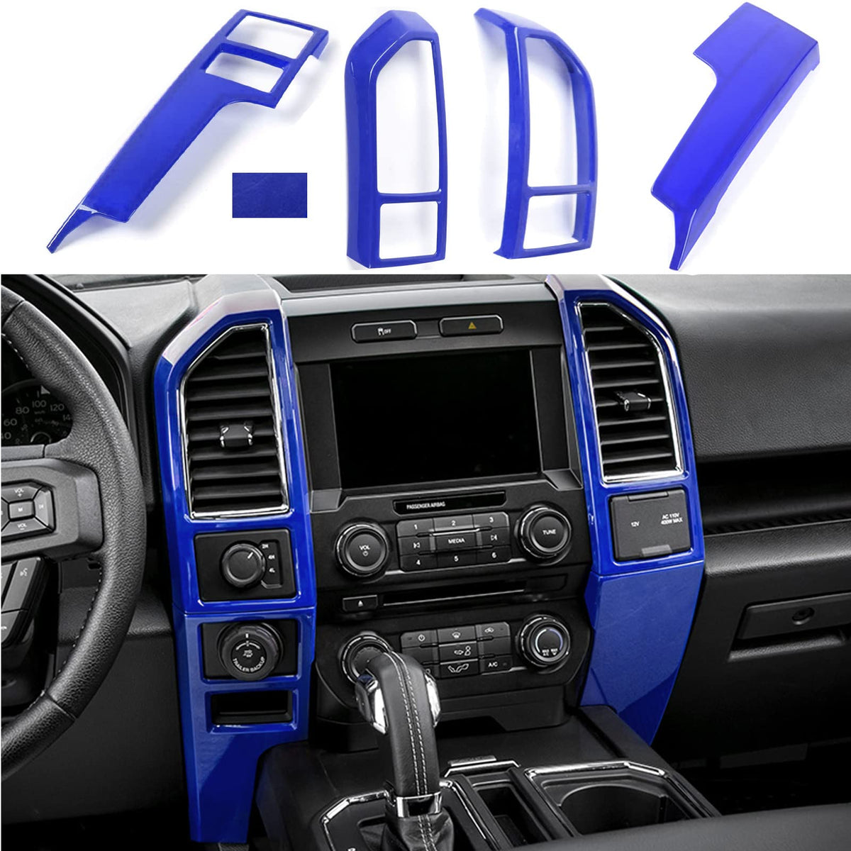 Keptrim For F150 Blue Central Console Air Conditioner Panel Trim For 2015 2016 2017 2018 2019 2020 Ford F150, 5Pcs