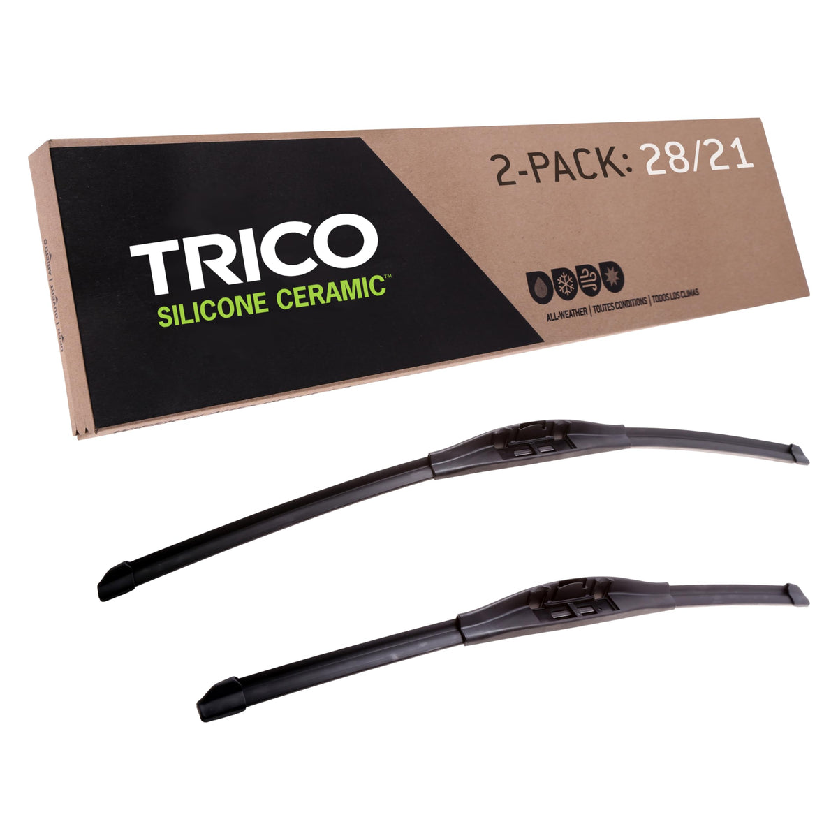 Trico Silicone Ceramic Coated 28'' + 21'' Super Premium Automotive Replacement Windshield Wiper Blades (Set Of 2), Passenger And