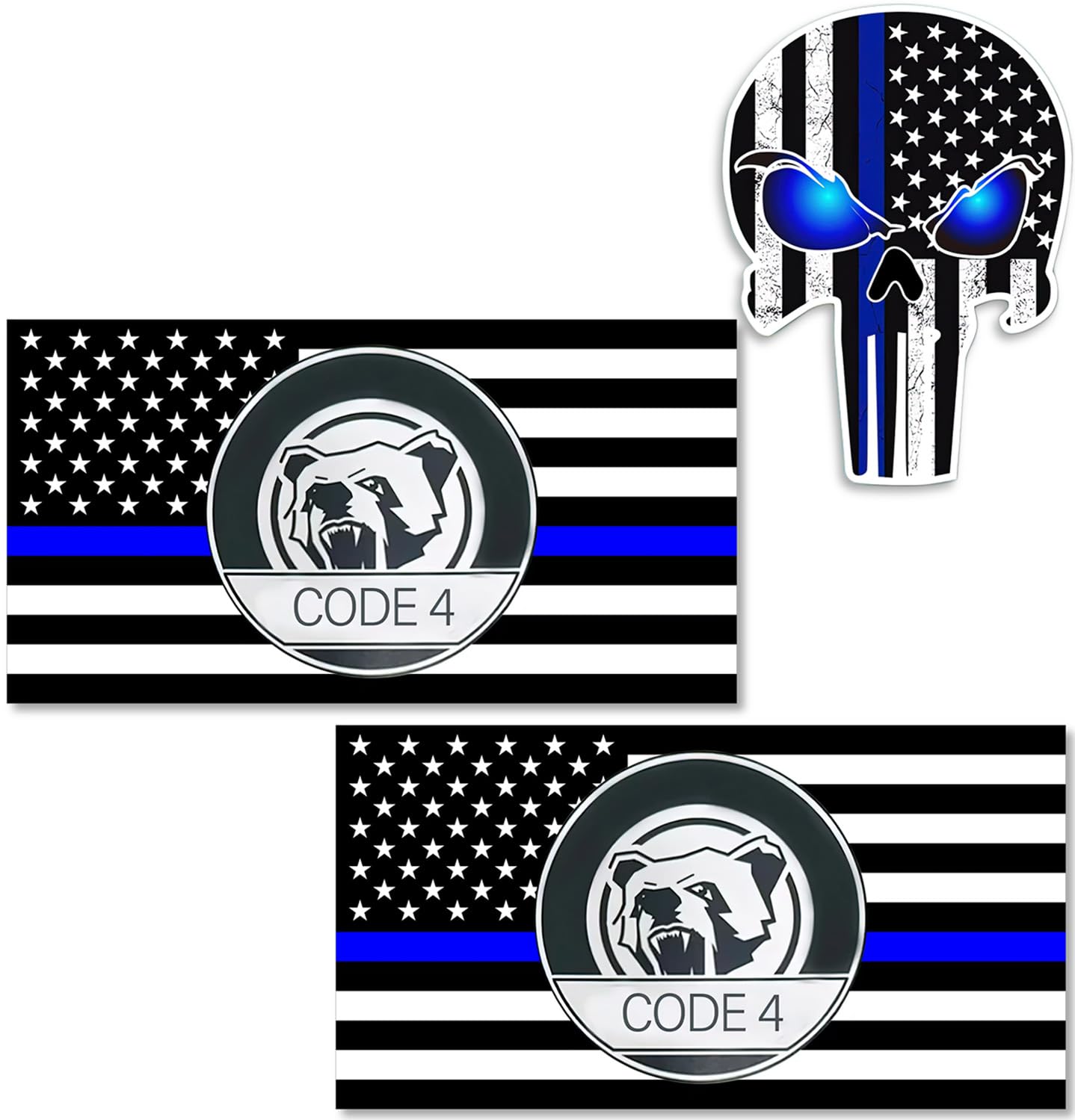 3PCS Thin Blue line Sticker Code 4, Thin Blue Line Skull Decal, Police Support Stickers, American Flag Thin Blue Line Decal, for
