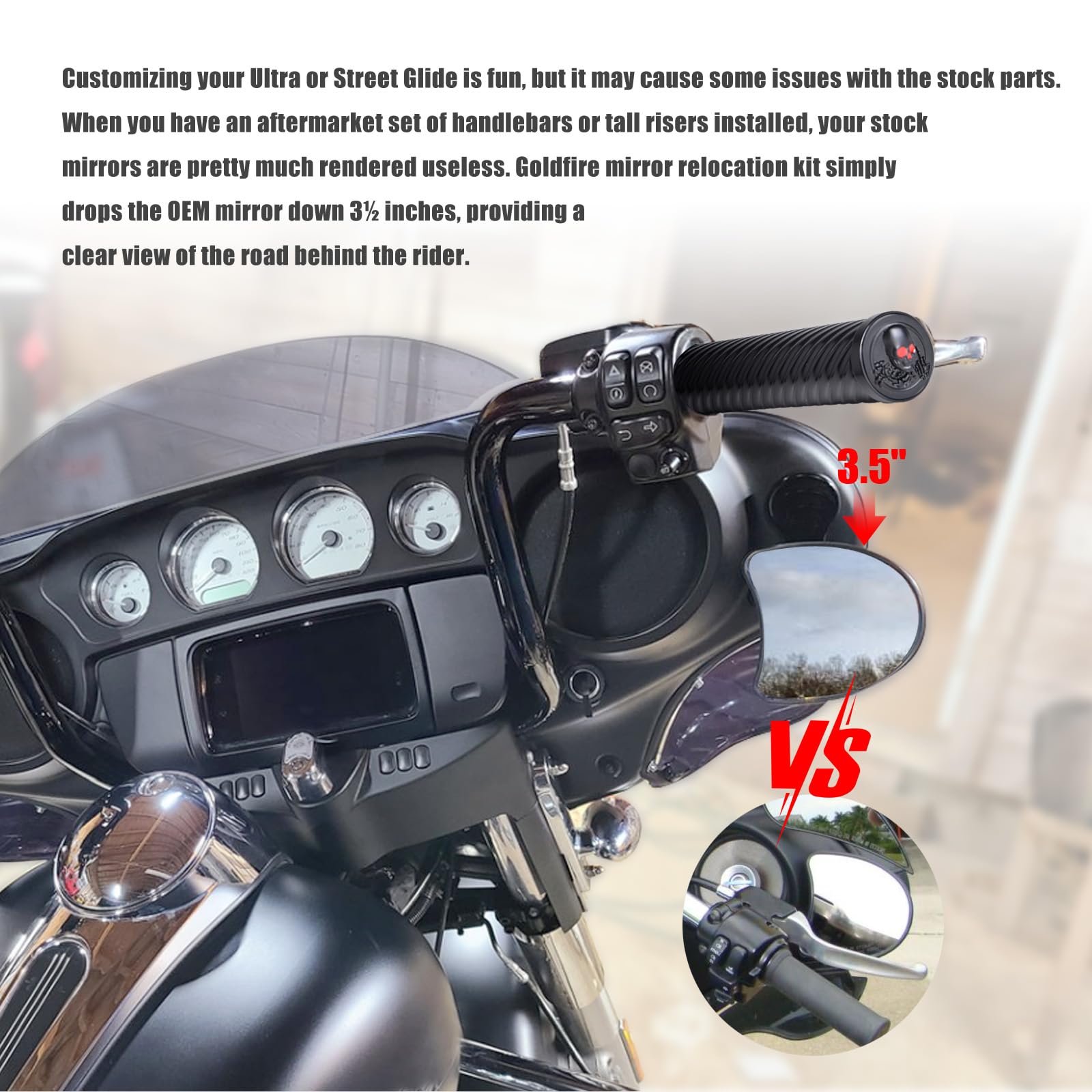 Goldfire Motorcycle Mirror Drop Brackets Adjustable Drop Mirror Relocator Fairing Batwing Mirror Kit Compatible With Harley Tour