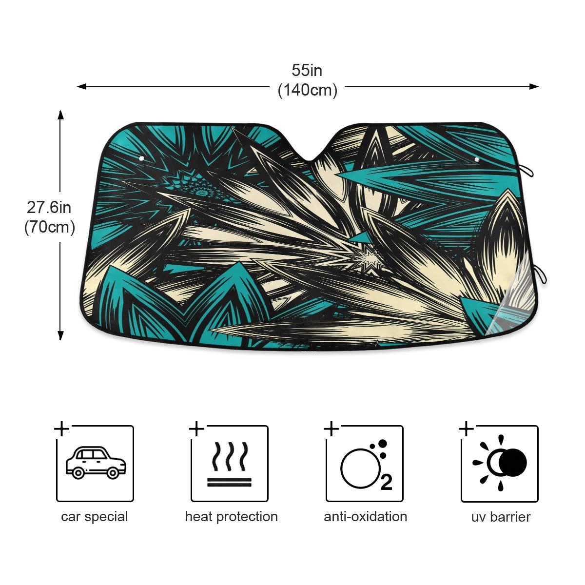 Car Windshield Sunshade Vintage Teal Blue Flowers Pattern, Blocks Sun Visor Protector Foldable Sun Shield Keep Your Vehicle Cool