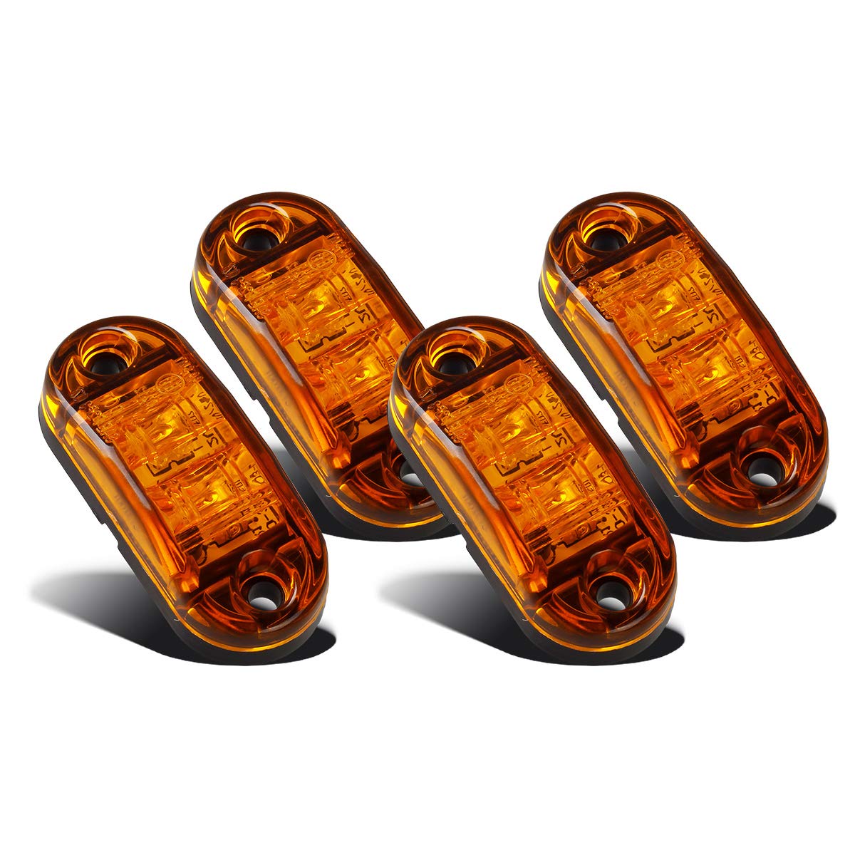Partsam 4 Pcs 2.5Inch Oval Amber Lens 2 Diode Led Trailer Truck Clearance Side Marker Light