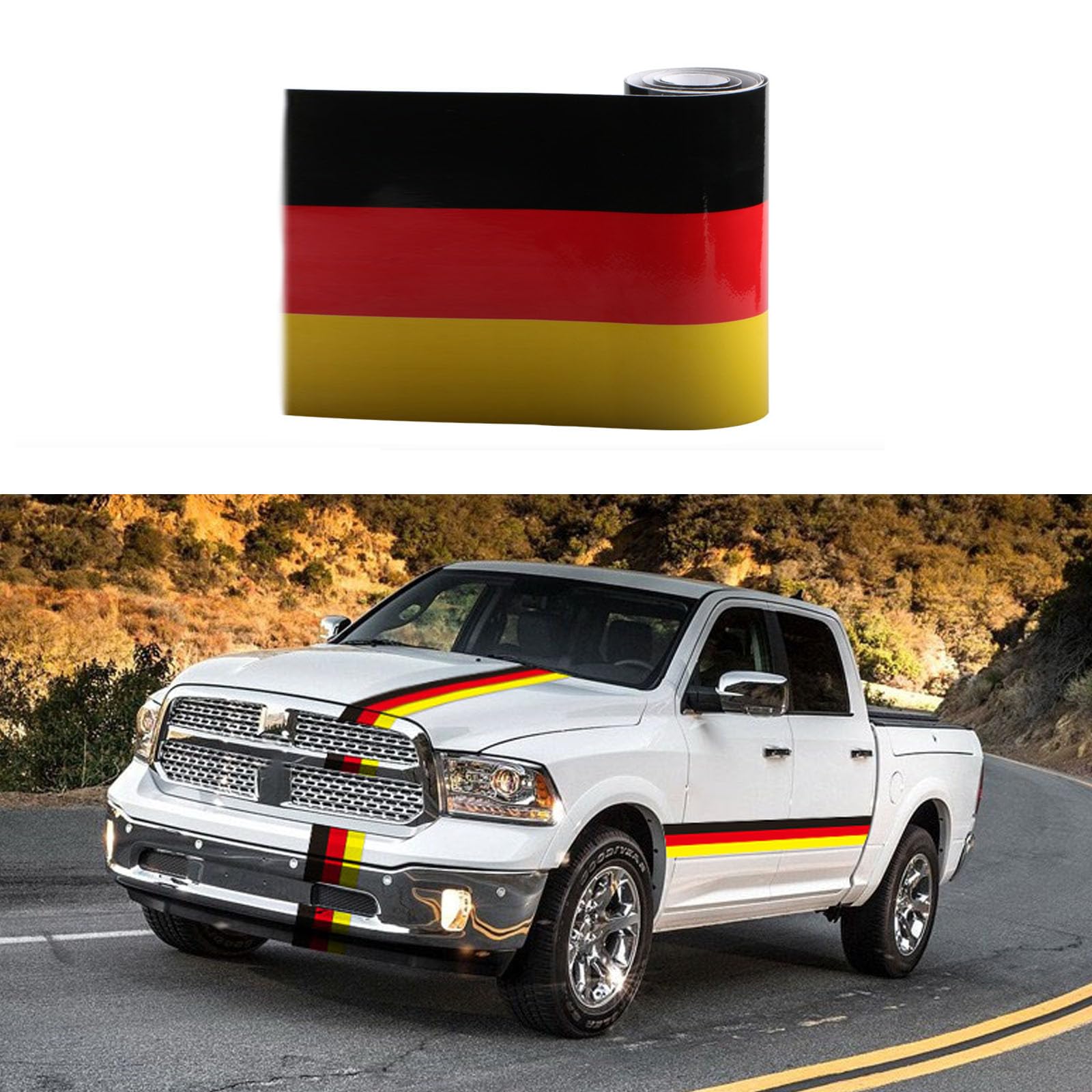 Ramuel 118'' X6'' Germany Flag Color Stripe Decal Sticker Compatible With Euro Car Audi Bmw Mini Mercedes Volkswagen Porsche Vol