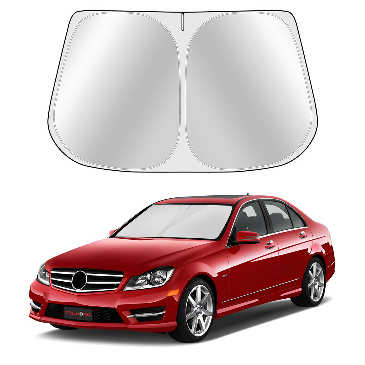 Toluoma Custom Fit Windshield Sun Shade For Benz C-Class 2008-2014 - Full Coverage, 210T Reflective Fabric, Double-Layer Design