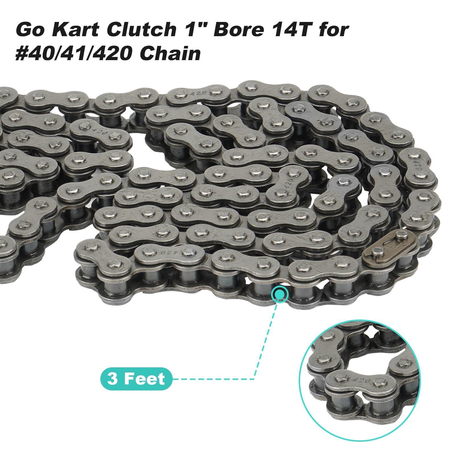 Go Kart Clutch 1'' Bore 14T With 3 Feet #40/41/420 Chain, Centrifugal Clutch Fit For Minibike Mini Motorcycles 2-6.5Hp 212Cc Eng