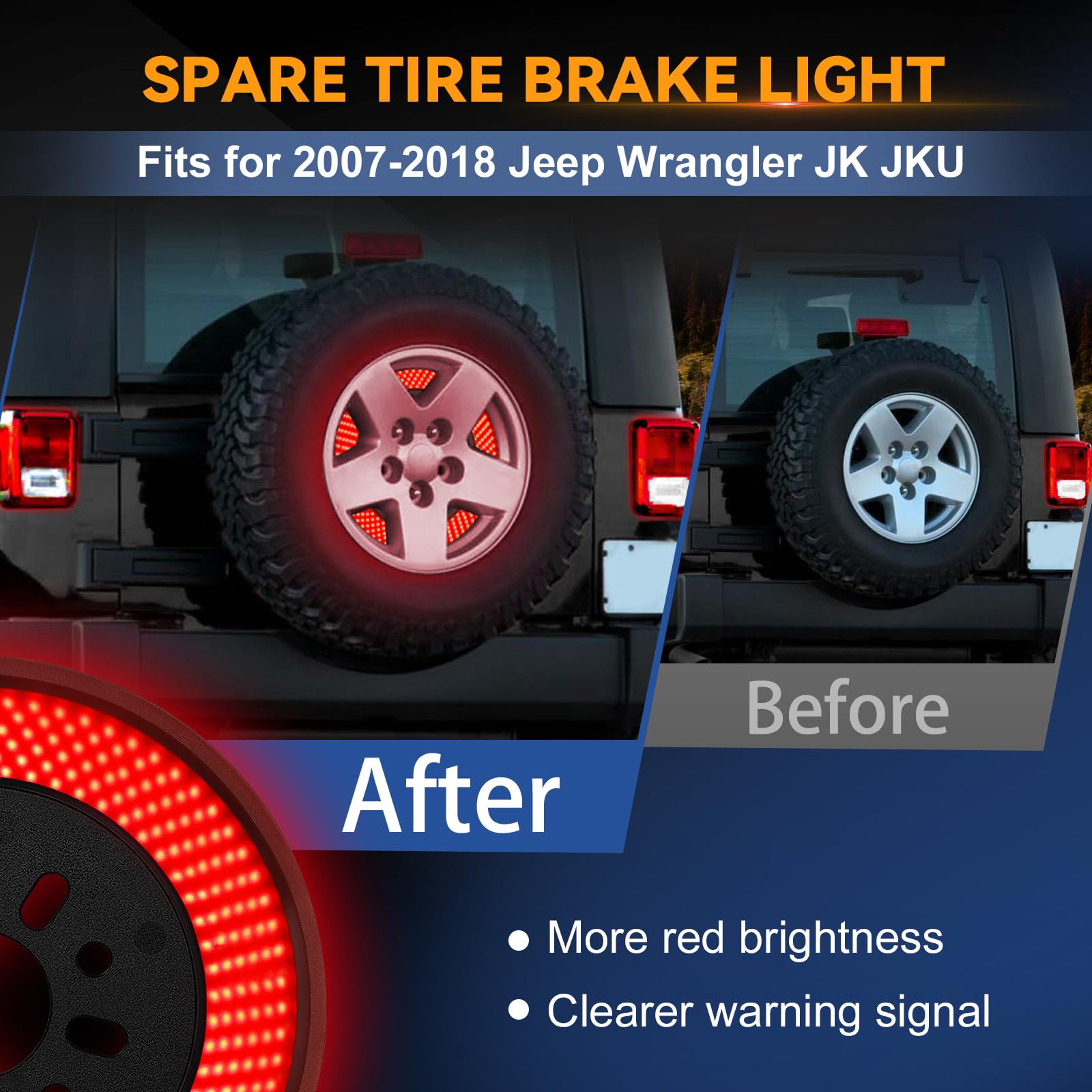 Karsam Spare Tire Brake Light For 2007-2018 Jeep Wrangler Jk Jku Yj Tj, 6 Ring 405Pcs Led Wheel Lights, Plug-N-Play 3Rd Third Br
