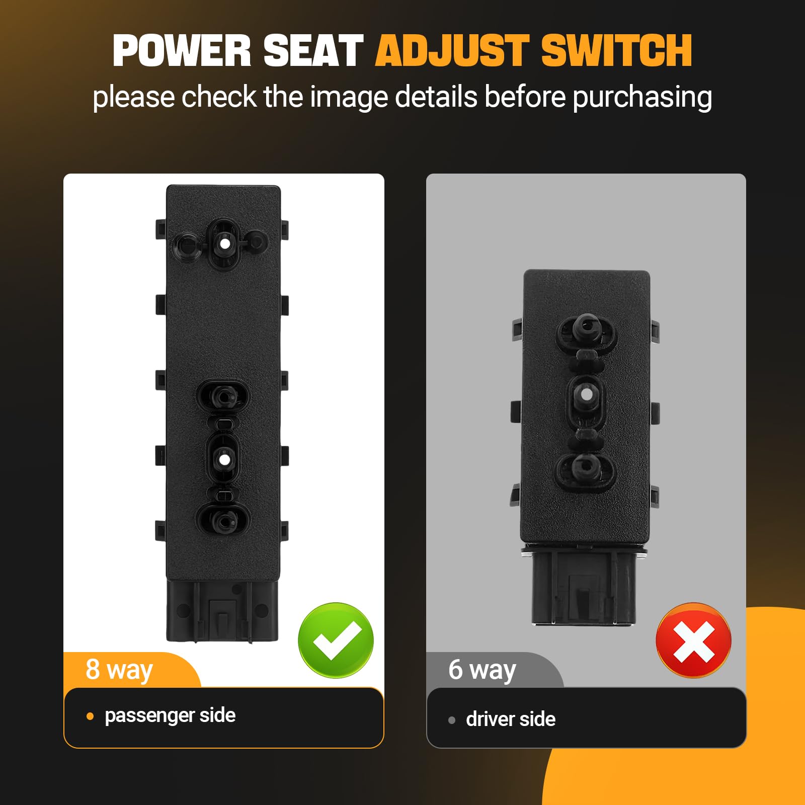 Power Seat Switch Front Passenger Side 8 Way Adjust Switch Compatible with 2007-2013 Buick Cadillac Chevy GMC - CTS, DTS, Escalade, Silverado, Tahoe, Sierra, Yukon - Replaces 12451498 25974715 PSW148