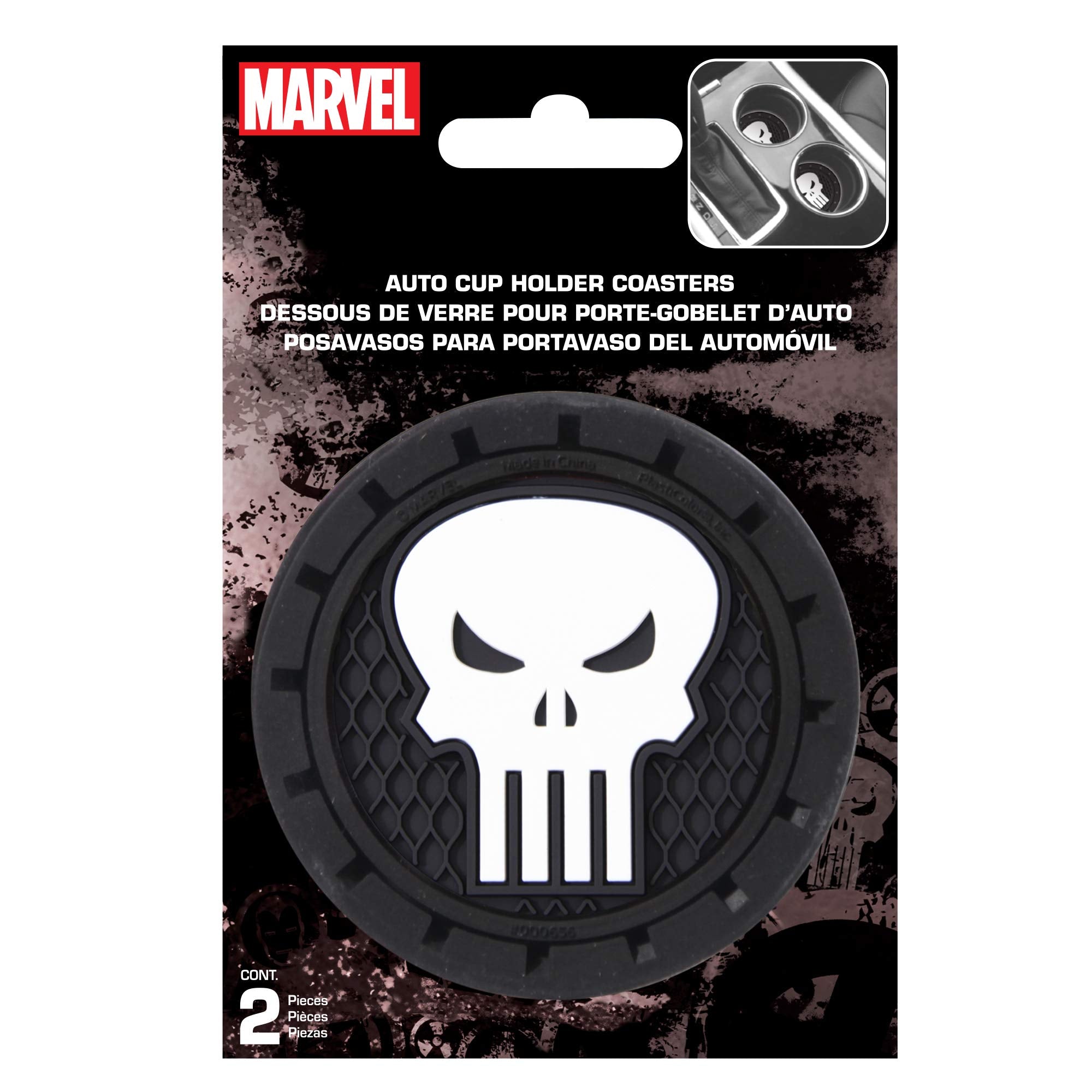 Plasticolor 000657R01 Marvel Punisher Auto Car Truck Suv Cup Holder Coaster 2-Pack , Black