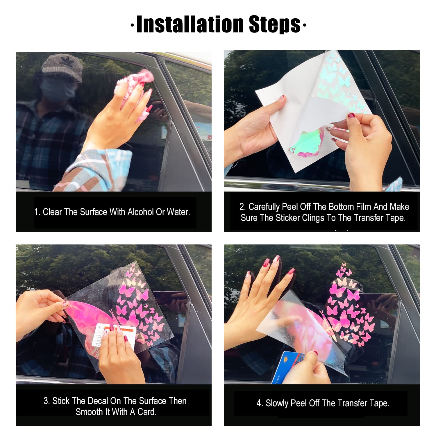 Leniutor 5Pcs Butterfly Car Decal Set, Waterproof Vinyl Butterflies Sticker for Cars Women Girl Car Stickers Beautiful Reflectiv