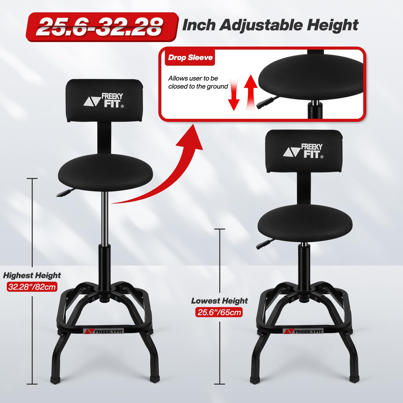 Freekyfit Shop Stool With Backrest, Mechanic Garage Stool For Workshop, Adjustable Stool Chair, Padded Workbench Stool For Men W