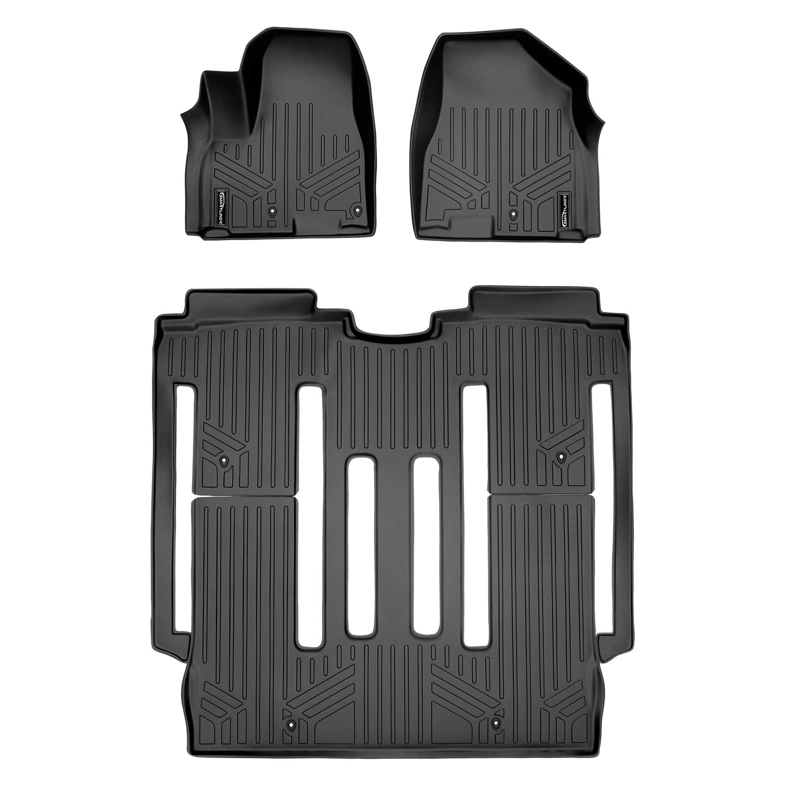 MAXLINER Custom Fit Floor Mats 2 Row Liner Set Black Compatible with 2015-2021 Kia Sedona 8 Passenger Model Only