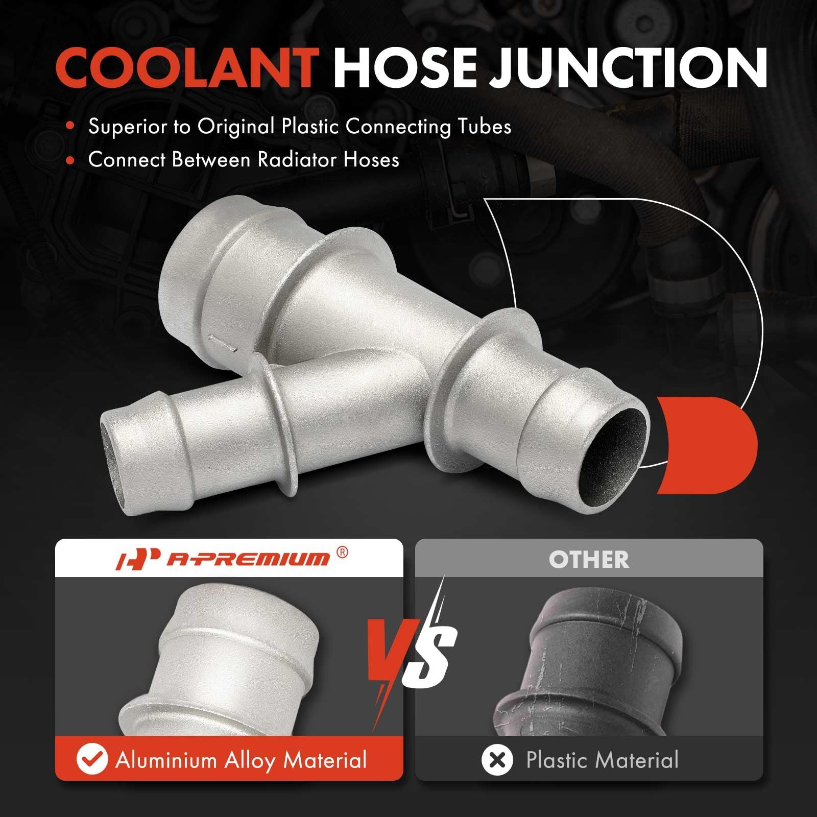A-Premium Coolant Hose Junction Connector - Compatible With Chevrolet Silverado Suburban Tahoe Avalance & Gmc Sierra Yukon & Cad