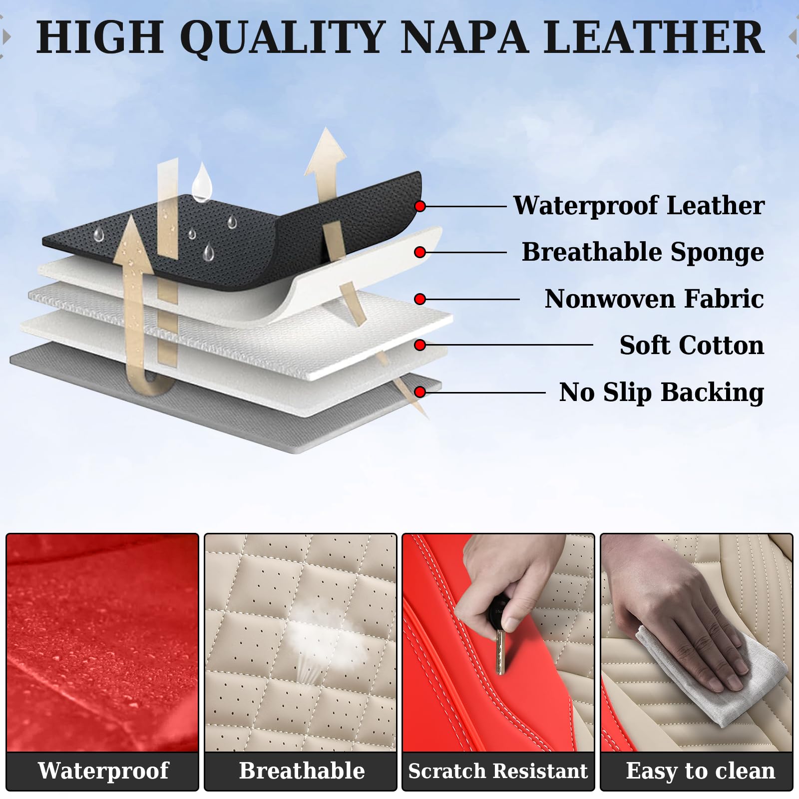 Coverado Leather Car Seat Covers Full Set, 5 Seats Seat Covers For Cars, Waterproof Car Seat Cushions, Front And Rear Seat Prote