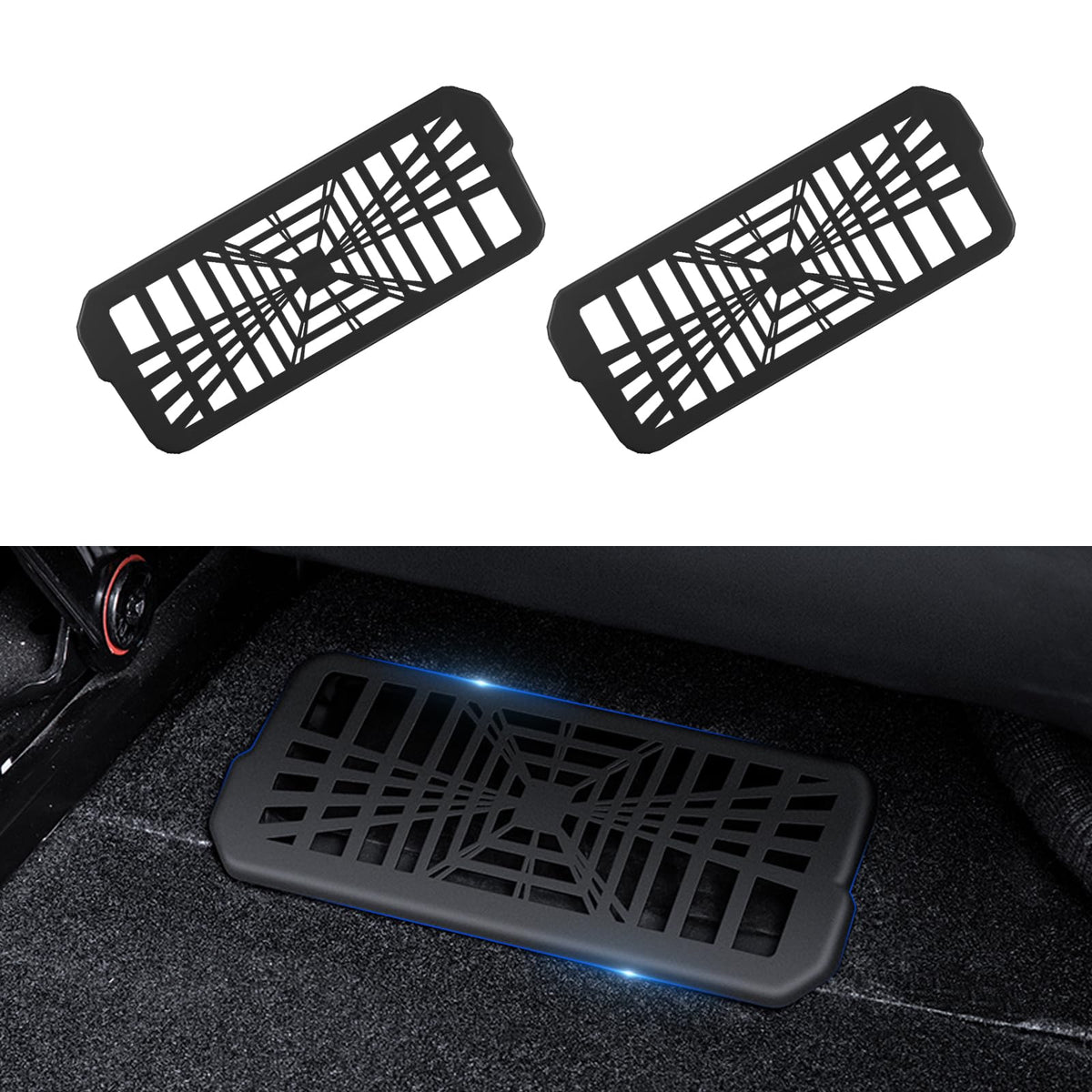 KUNIST 2PCS 2024 2025 Model 3 Backseat Floor Air Vent Cover Air Flow Vent Grille Protection Rear Under Seat Air Condition Outlet