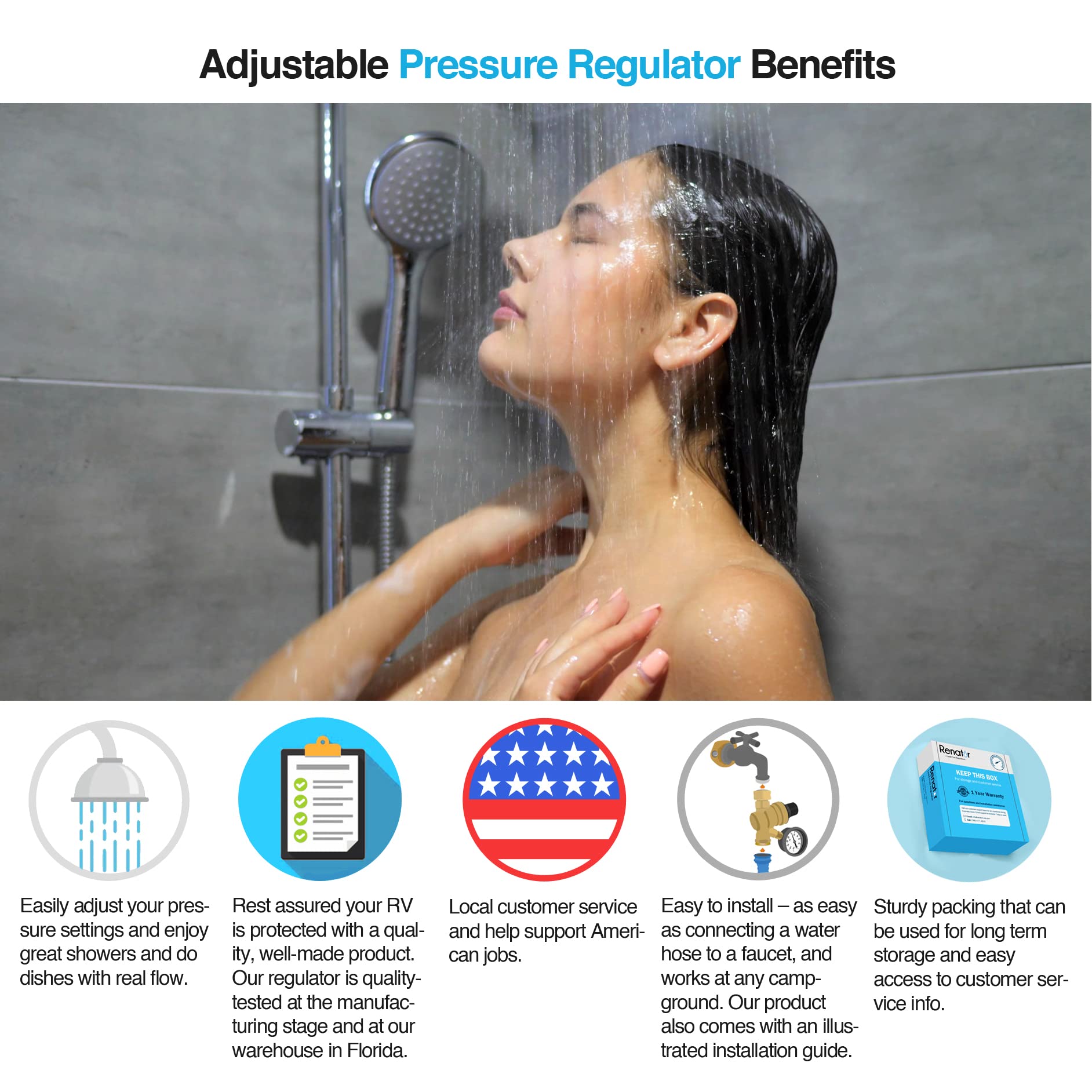 Renator Rv Water Pressure Regulator For Rv Camper. Brass Lead-Free Adjustable Rv Water Pressure Regulator With Gauge. Rv Water R