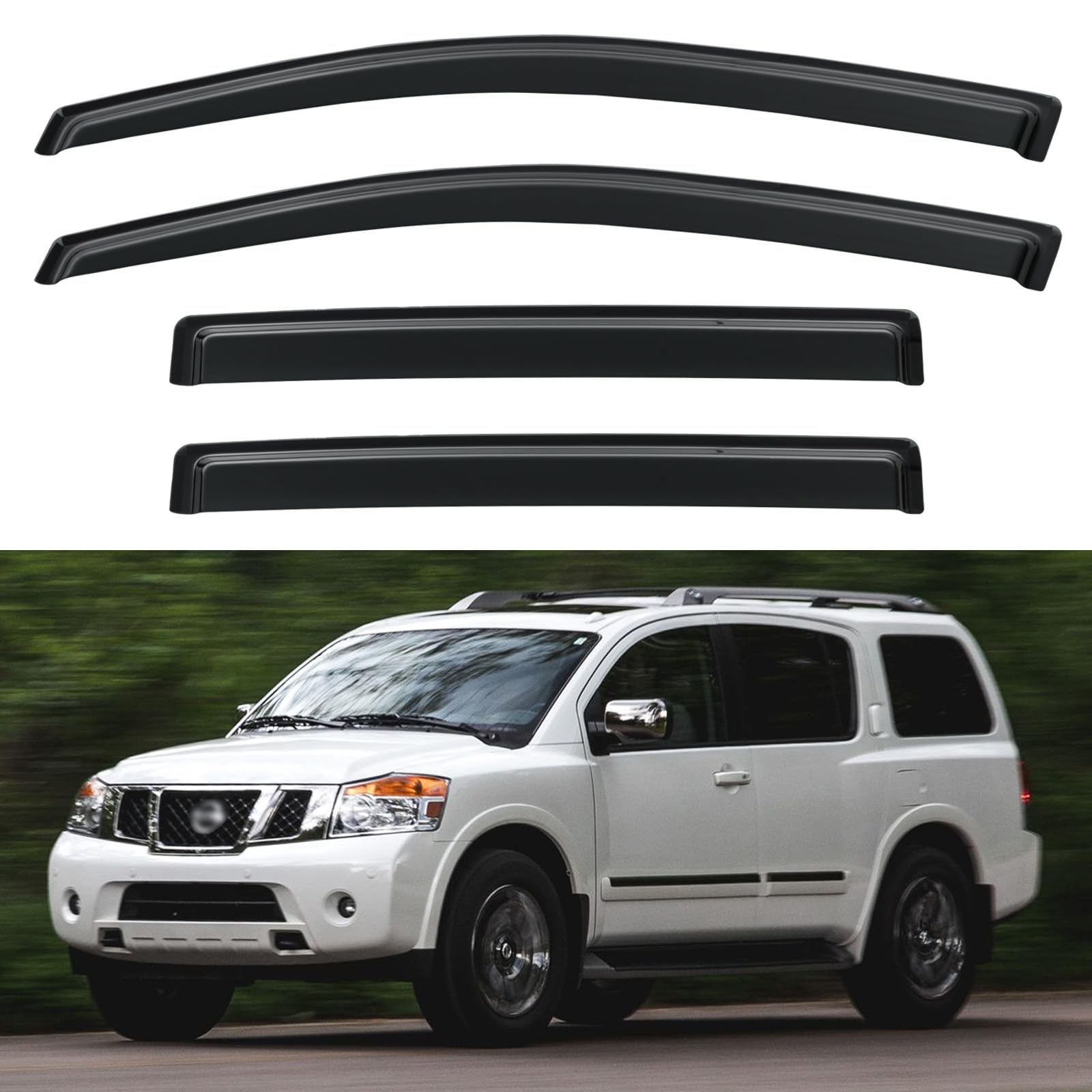 Window Visors Rain Guards Shield for 2004-2016 Nissan Armada, Out-Channel Window Vent Wind Deflectors Visors Shades for 04-16 Ar