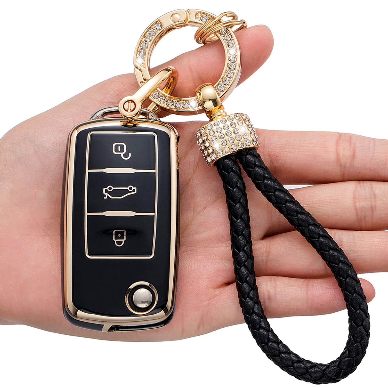 LCXJMWKL for VW Volkswagen Key Fob Cover, Compatible with VW Jetta Beetle Tiguan Passat Golf MK6 Polo 3 Buttons Key Fob Premium 