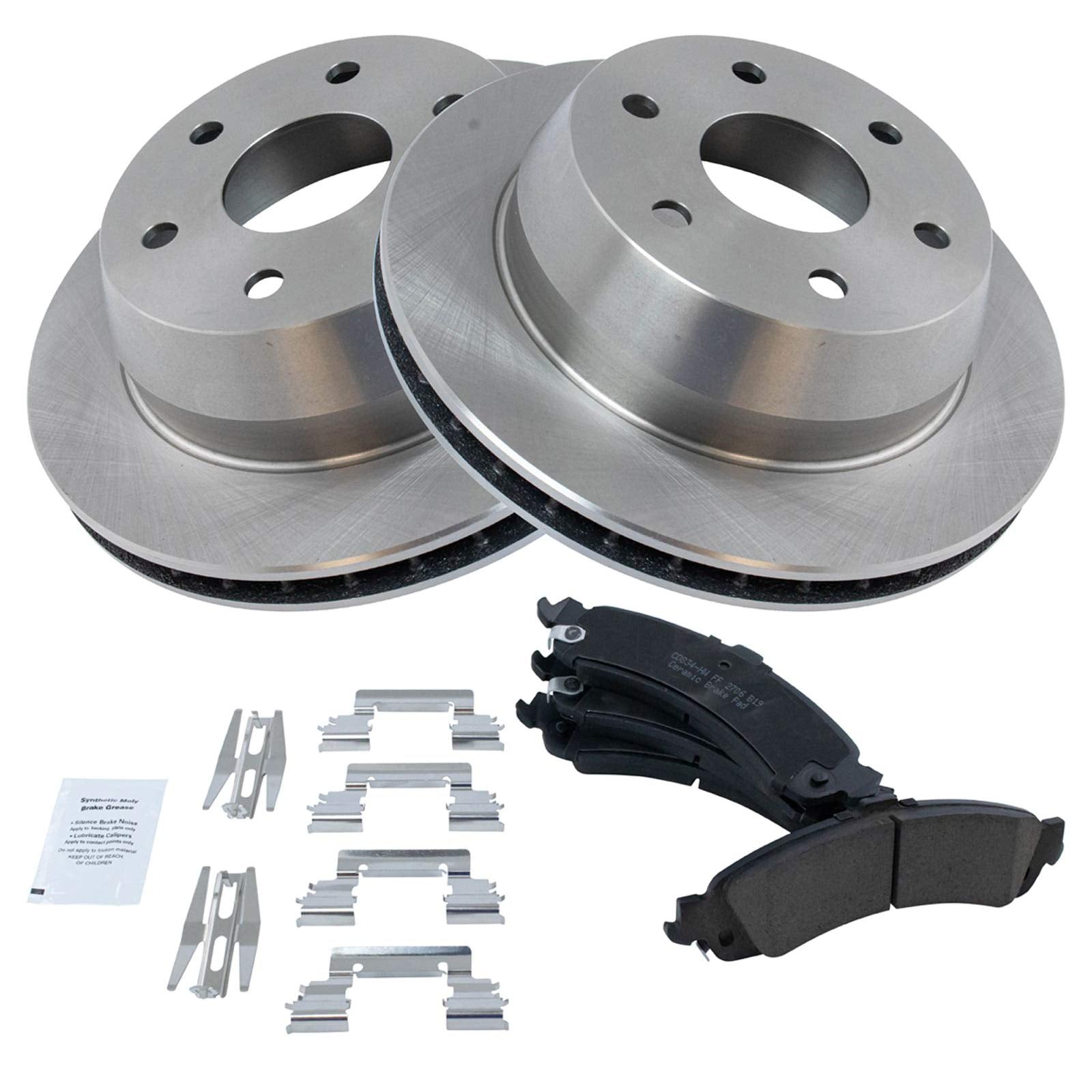 TRQ Rear Brake Rotor & Premium Posi Ceramic Pad Set Kit Compatible with Chevy GMC Truck