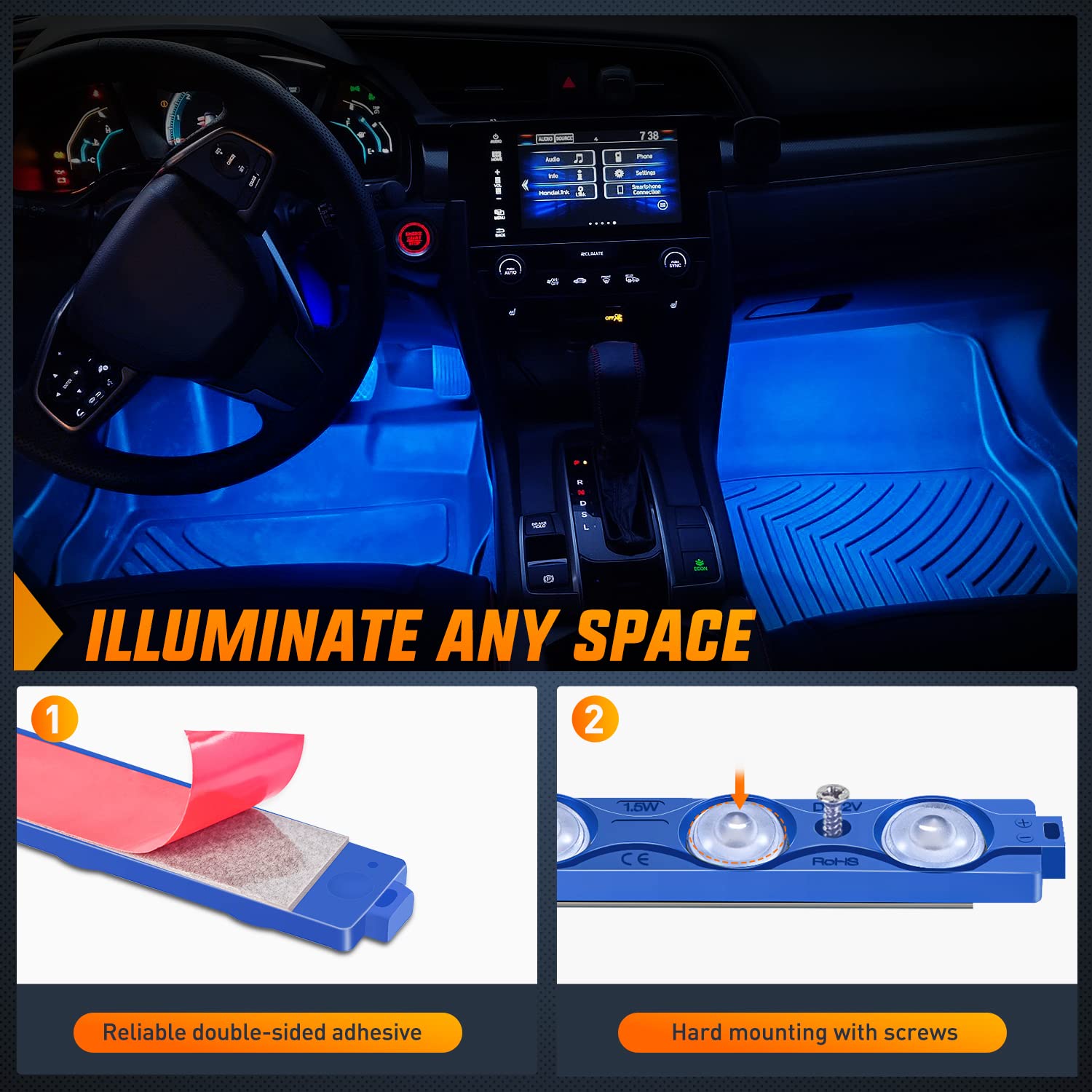 Nilight 8Pcs Truck Pickup Bed Light 24Led Blue Cargo Rock Lighting Kits With Switch For Van Off-Road Under Car Side Marker Foot