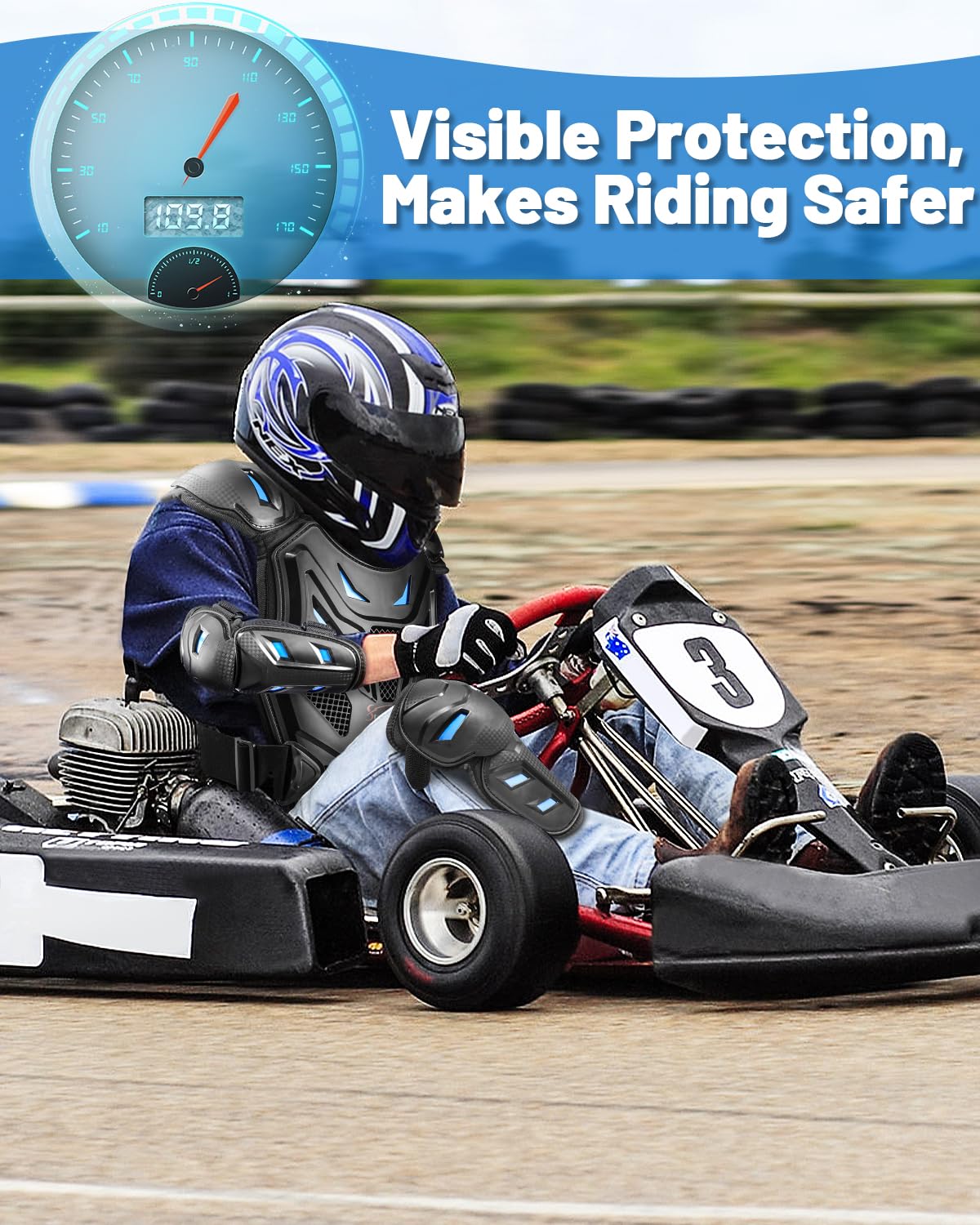 Starknightmt Kids Dirt Bike Gear-Upgraded Thicken Shell Youth Motorcycle Riding Professional Protective Gear Chest Protector Armor Suit For Motocross Cycling Off-Road Motorcycle Dirt Bike Kid, Blue