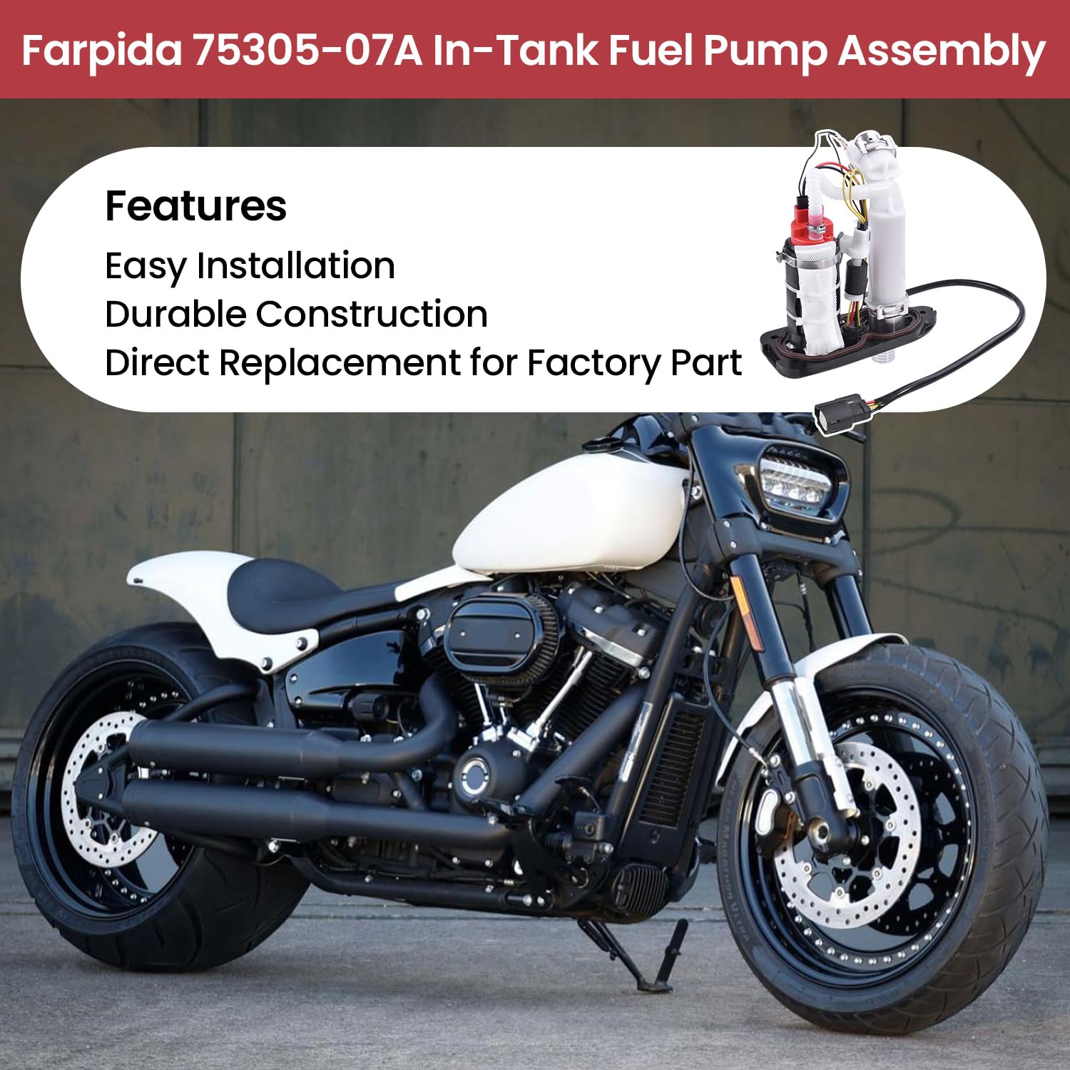 Farpida 75305-07A 75268-07F In-Tank Fuel Pump Assembly Fits for Harley Davidson Sportster 1200 883, Forty-Eight, Iron 1200 883,