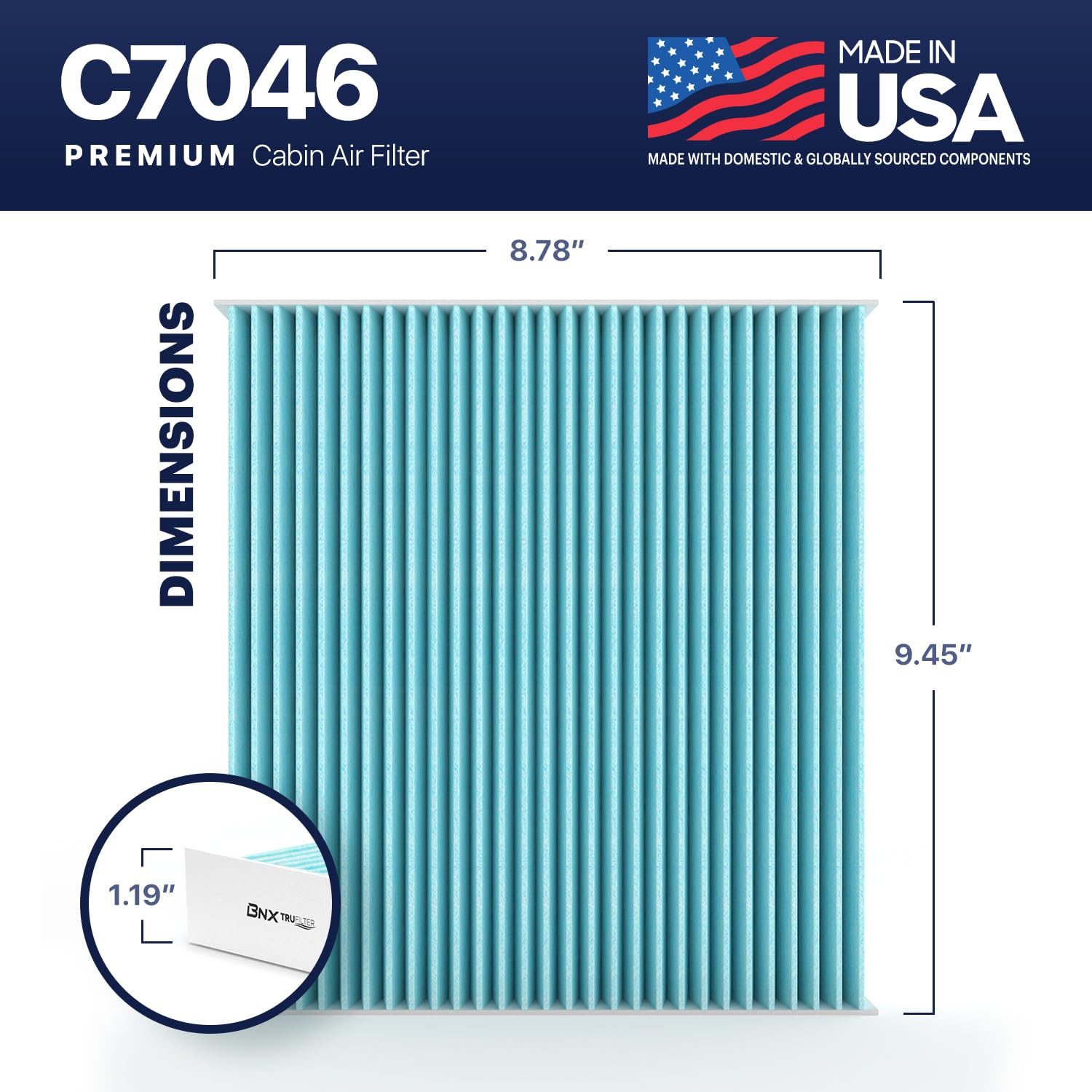 Bnx Trufilter C7046 Cabin Air Filter, Hepa 99.97%, Made In Usa, Compatible With Bmw: Z4