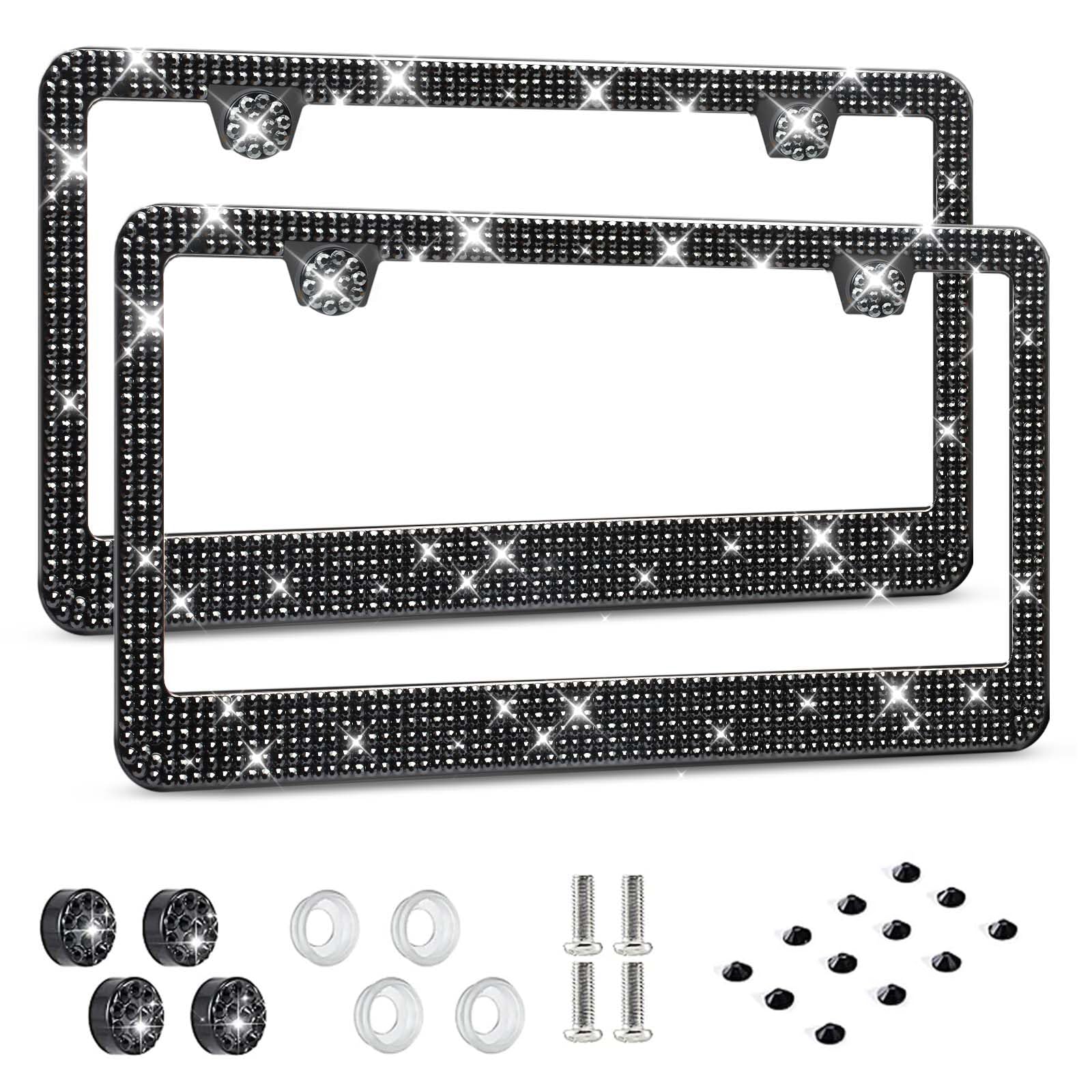 Hotor License Plate Frame - Lastingly Bling And Sparkly License Plate Frame For Women, Stainless Steel & Obstruction-Free Frame 
