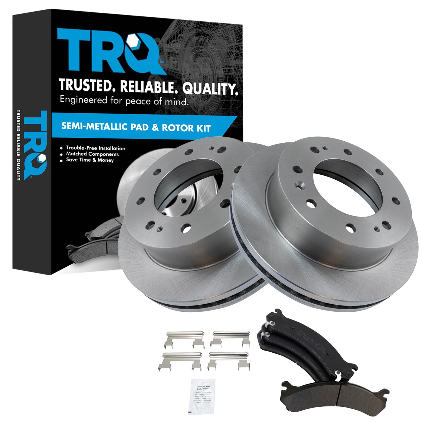 Trq Front Brake Pad & Rotor Kit Brake Pads Brake Rotor Semi-Metallic Compatible With 2011-2013 Gmc Sierra 3500 Hd