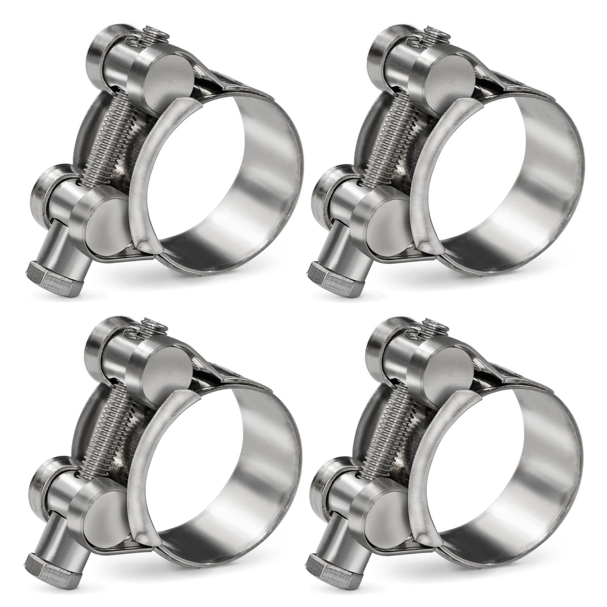Peromi 4 Pack 52-55Mm T-Bolt Hose Clamp, Stainless Steel_304 Intercooler Pipe Tube Clamps, Turbo Pipe Clamps, Clamp Adjustable R