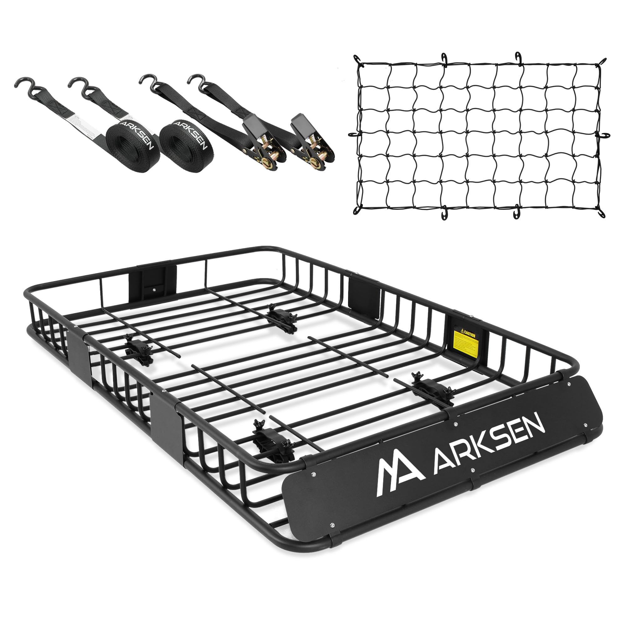 Arksen 64 X 39 X 6 Inch Universal 250Lb Heavy Duty Roof Rack Cargo With Cargo Net & Ratchet Straps, Car Top Luggage Holder Carri
