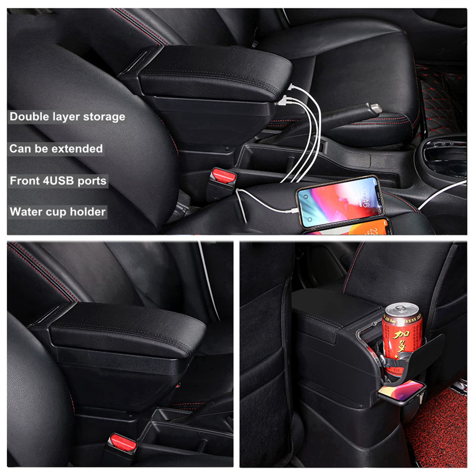 Yjywzh Double-Layer Armrest Box For Nissan Versa Almera 2020-2024 Car Center Storage Box Organizer Interior Hand Centre Consoles